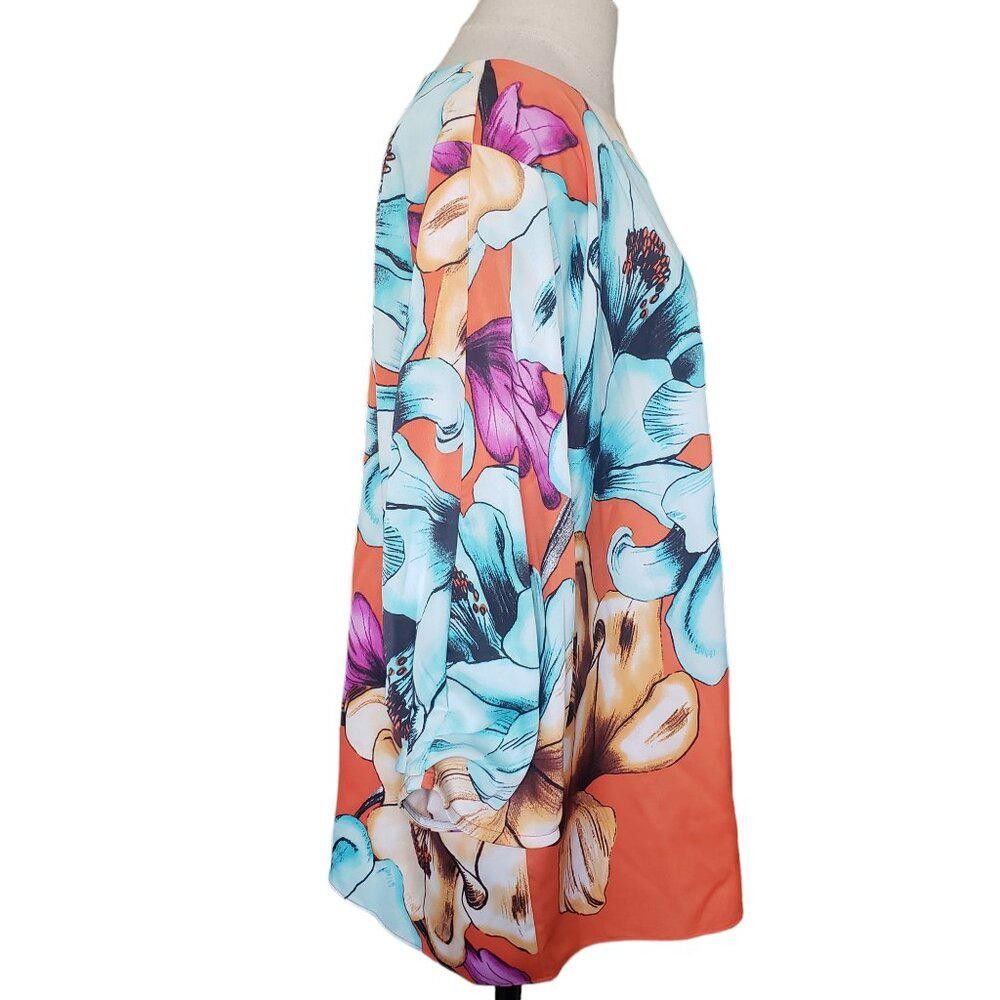 Chicos CT1134 Chico's Tropical 3/4 Sleeve Orange Tunic XL Size XL / US 12-14 / IT 48-50 - 3 Thumbnail