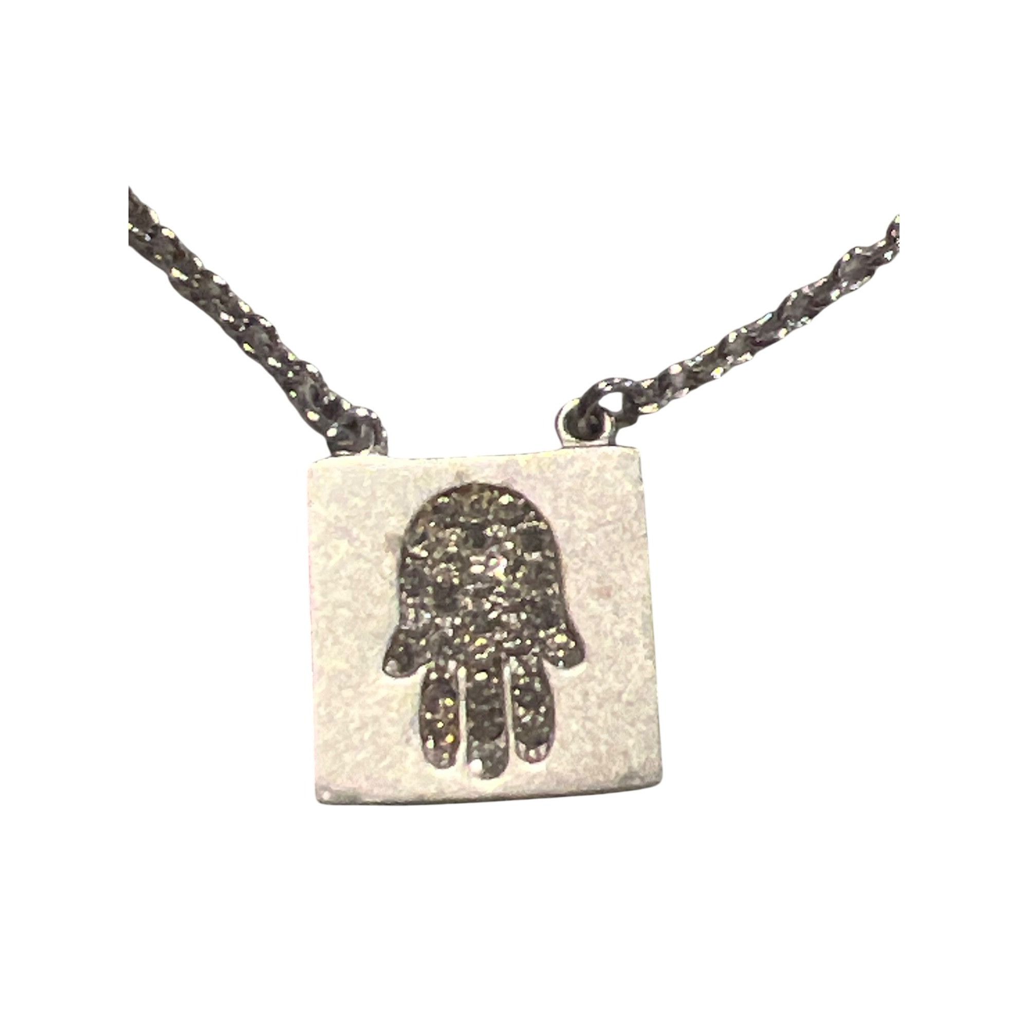 Other Vintage Sterling Silver Hamsa Necklace Square Pendant CZ Sto Size ONE SIZE - 2 Thumbnail