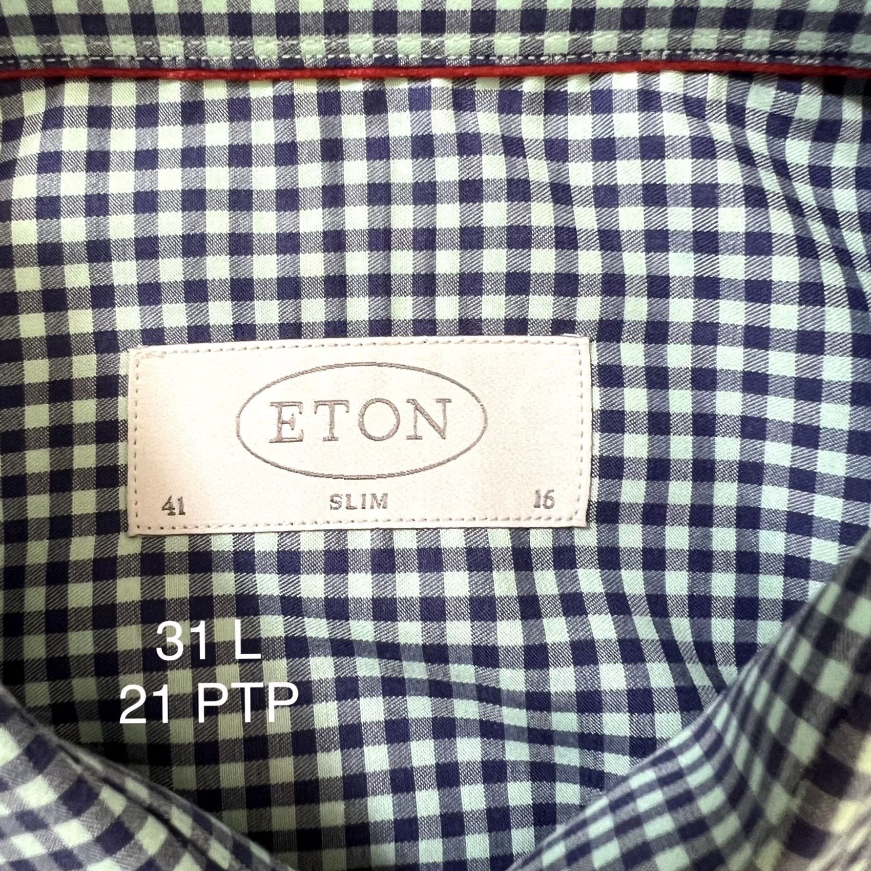 Eton Eton Shirt 16 Blue Teal Checkered Slim Collared Dress Button Up Designer Casual Shirt Men Slim Blue Teal Checkered Shirt Size US L / EU 52-54 / 3 - 5 Thumbnail