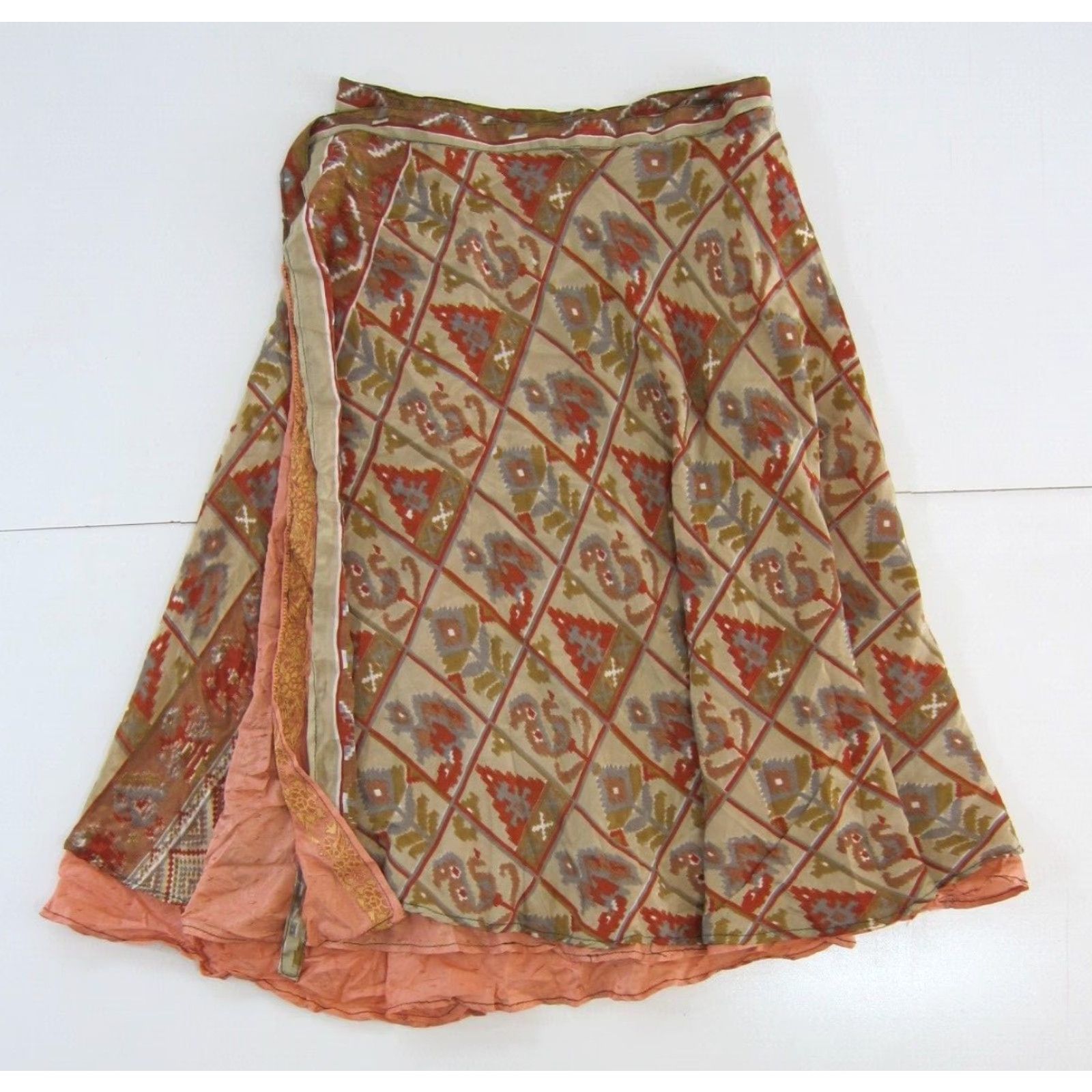 Pinko VINTAGE India Silk Pink Floral Paisley Wrap Skirt OS Women Long Reversible 100% Silk Size 42" / US 20 - 2 Thumbnail