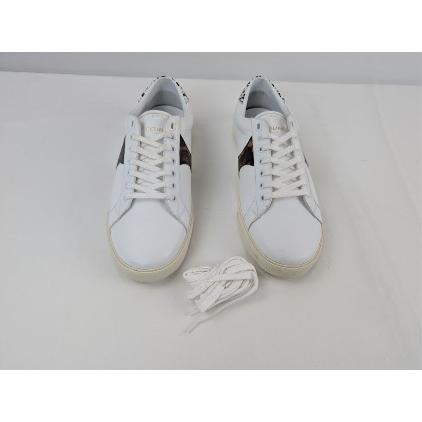 Celine o1rshd1 Smooth Leather Low Top Sneakers White/ Brown/ Black Size US 10 / EU 43 - 10 Thumbnail
