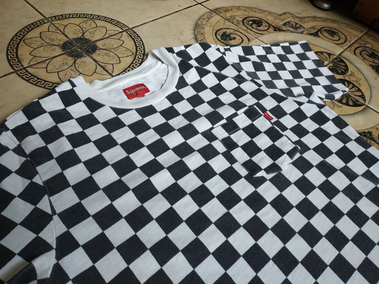 Supreme Supreme Checkerboard Pocket Tee Black/White Small Box Logo Size US M / EU 48-50 / 2 - 8 Thumbnail