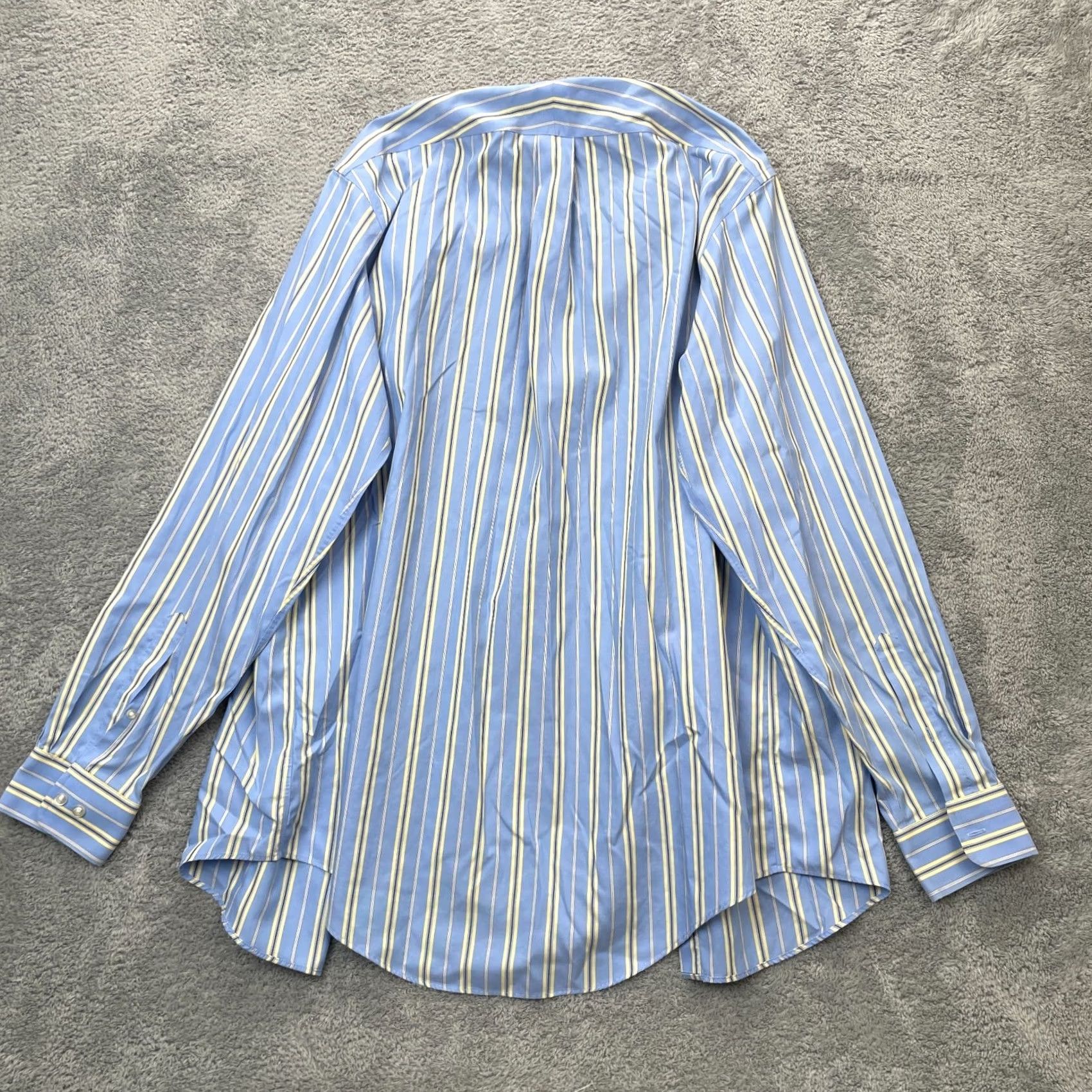 Lands' End VINTAGE Lands End Shirt Mens Large Blue No Iron Supima Pinpoint Dress Striped Size 46R - 2 Thumbnail