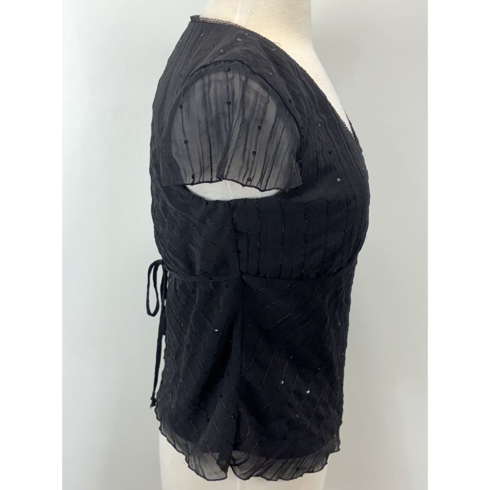 Vintage VINTAGE I.N. Studio Blouse Women Medium Black Sequin Goth Fairy Y2K Top Short Sleeve Adults Womens Size M / US 6-8 / IT 42-44 - 4 Thumbnail
