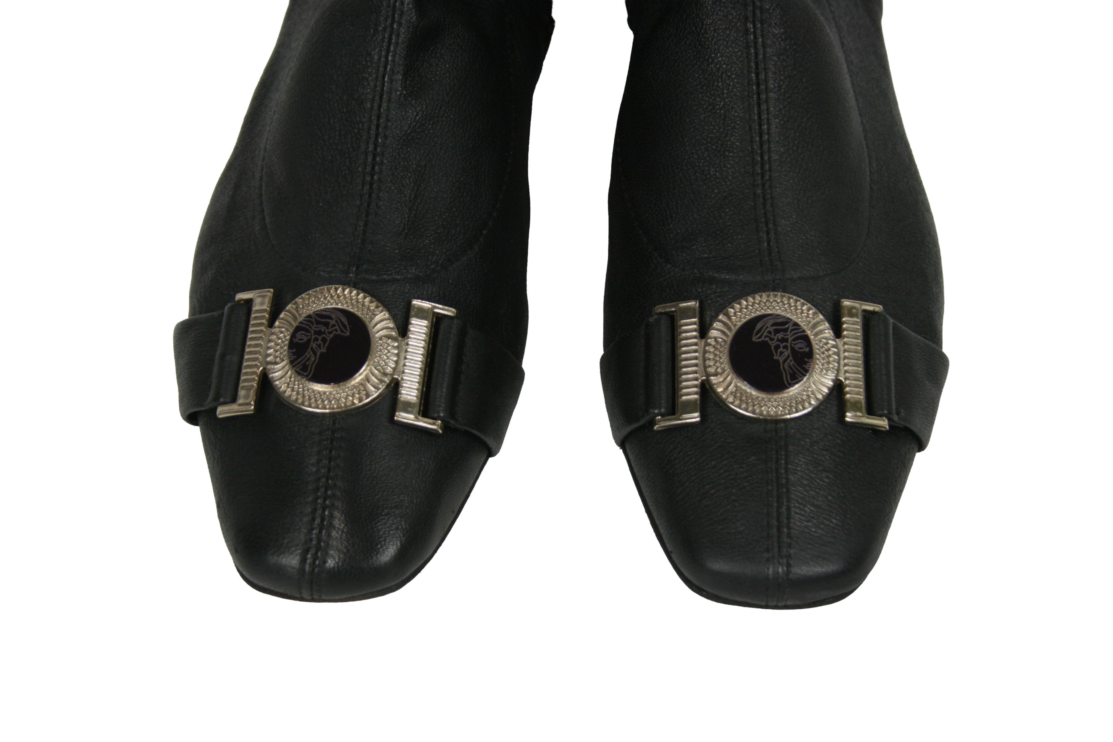 Versace 00S Medusa Logo Straps Leather Y2K Overknees Boots Vintage Size US 8 / IT 38 - 5 Thumbnail