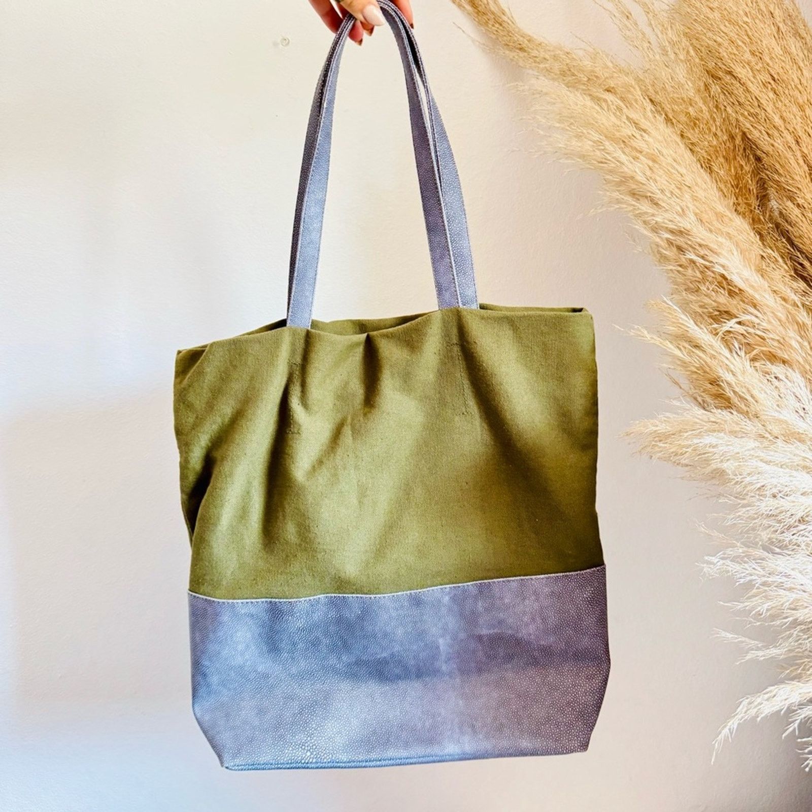Anthropologie ANTHROPOLOGIE Olive Green Grey Canvas Shoulder Bag Purse Size ONE SIZE - 1 Thumbnail