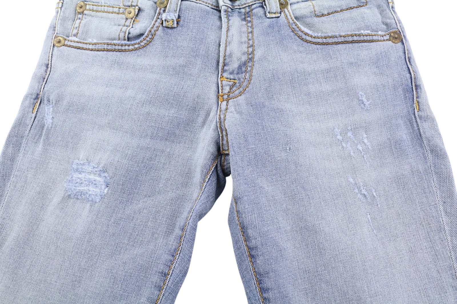 R13 ALISON CROP 24 Light Destroyed Faded Patches Distress 86487 Size 24" / US 00 / IT 34 - 10 Thumbnail