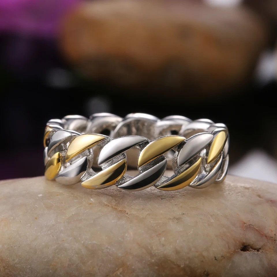 Jewelry Gold Silver Color Cuban Chain Ring (Size 7-12 ), Men's