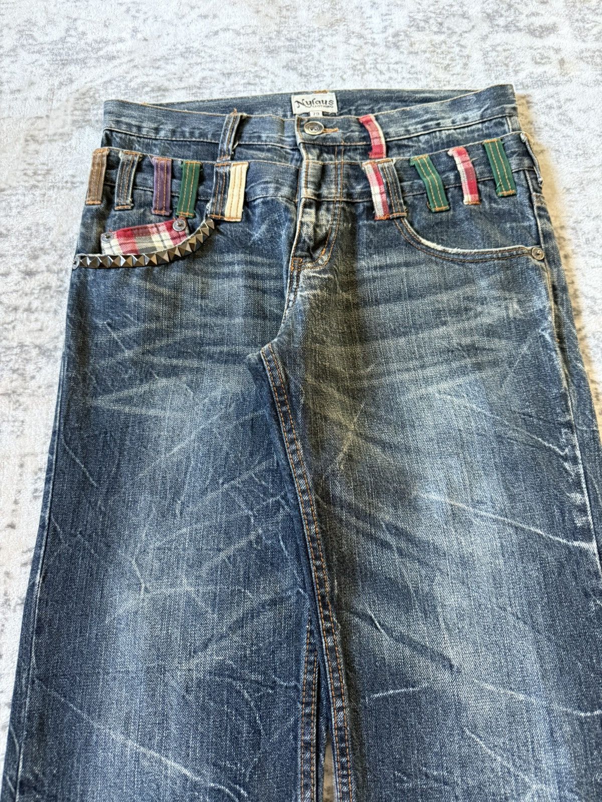 Japanese Brand Nylaus Japan Claw Mark Studded Double Waist Jeans Size US 30 / EU 46 - 3 Thumbnail