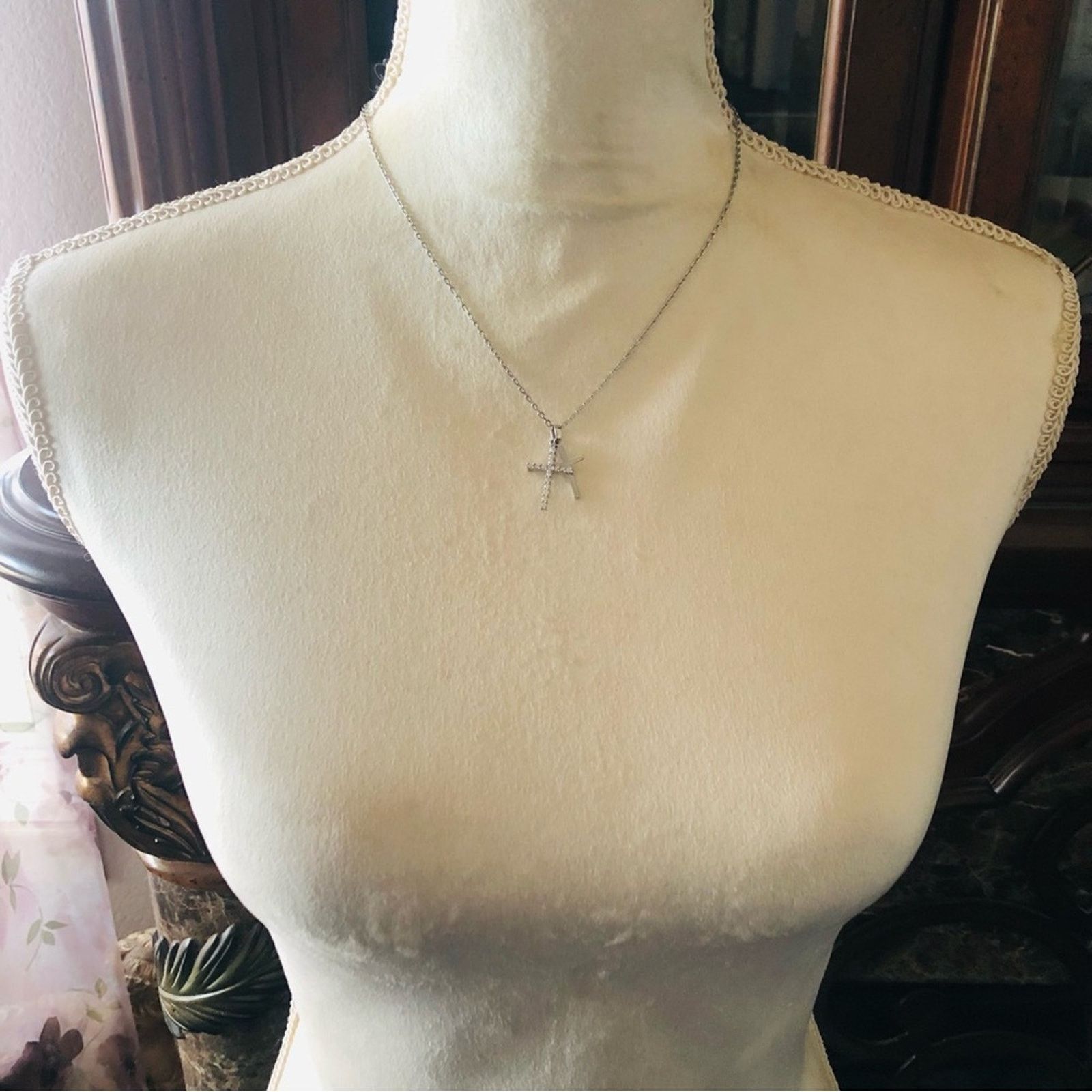 Handmade Double cross stainless steel clear cubic zirconia necklace Size ONE SIZE - 8 Thumbnail