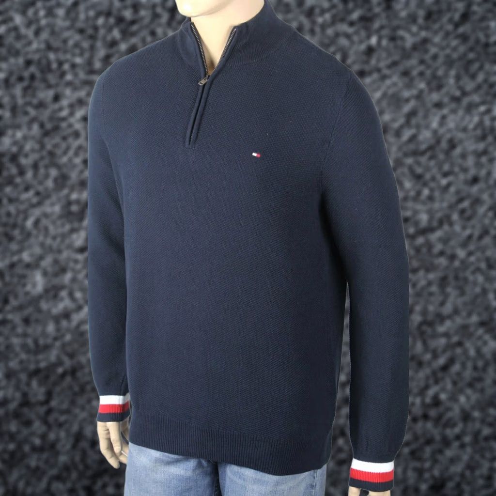 Tommy Hilfiger Tommy Hilfiger Navy Waffle 1/2 Half Zip Mock Turtleneck Sweater Mens XL Blue NWT 90s Style Size US XL / EU 56 / 4 - 1 Preview