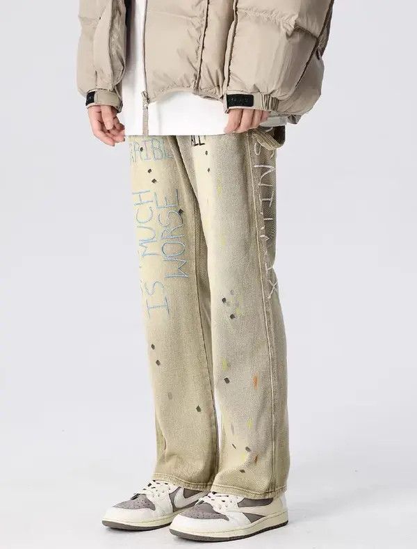VIBE Vintage embroidered splash-ink distressed washed jeans Size US 32 / EU 48 - 2 Thumbnail