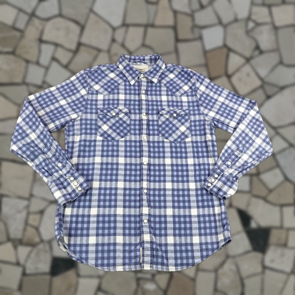 Ralph Lauren Ralph Lauren Denim & Supply Shirt Men Medium Blue & White Plaid Flannel Western Pearl Snap Mens Size US M / EU 48-50 / 2 - 1 Thumbnail