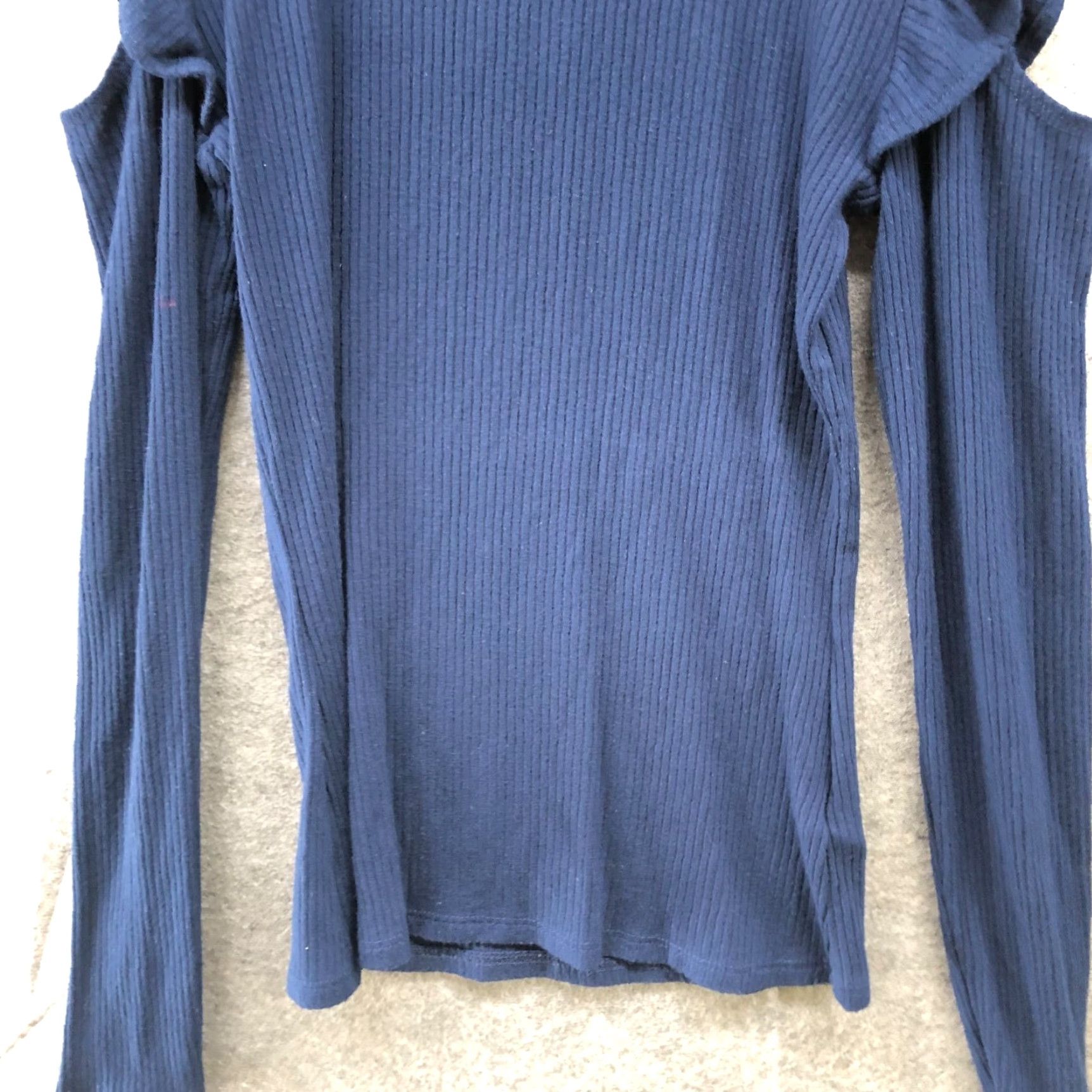 Lucky Brand VINTAGE? No. Lucky Brand Cold Shoulder Long Sleeve T Shirt Womens XS Blue Ruffle Ribbed Size XS / US 0-2 / IT 36-38 - 4 Thumbnail