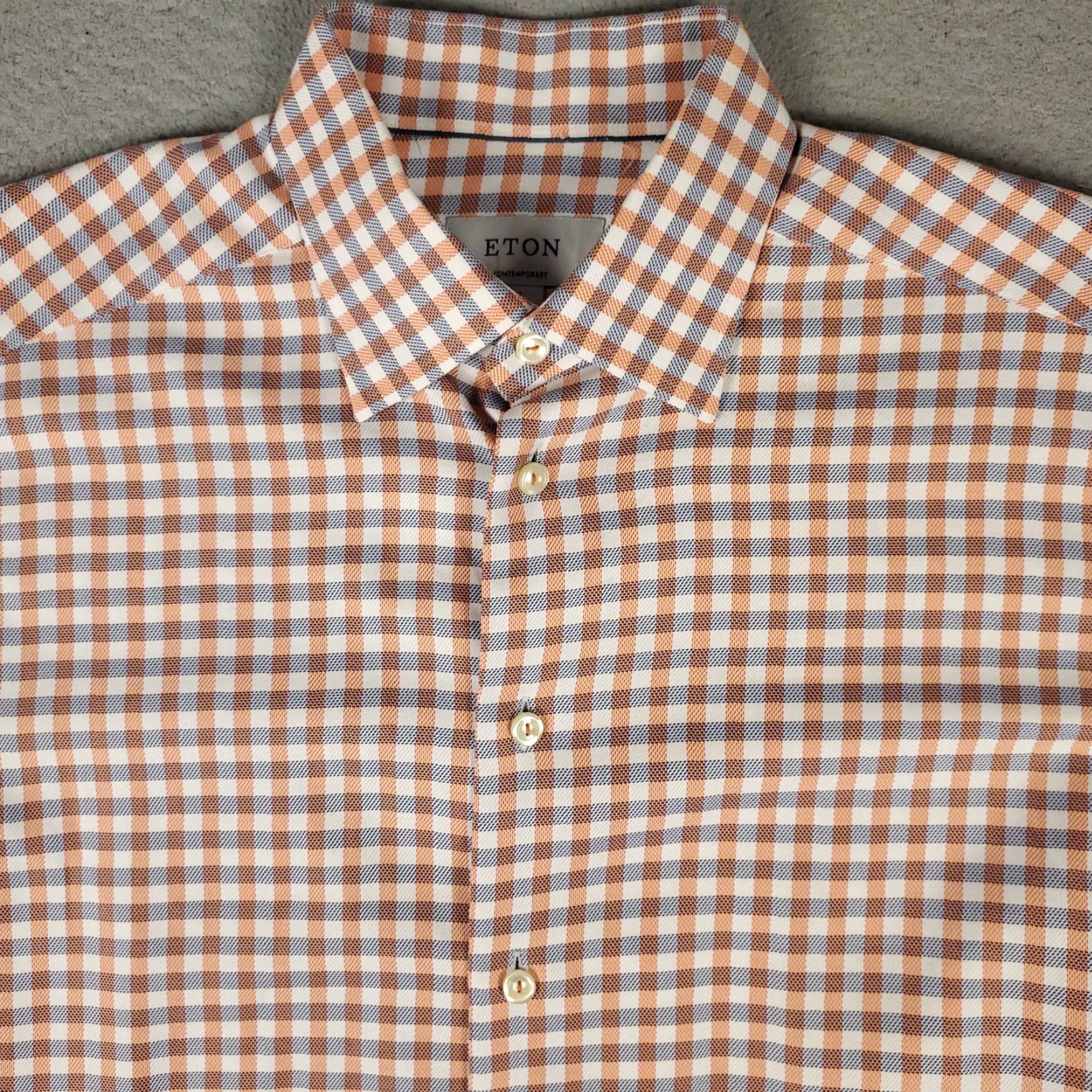 Eton Eton Shirt Mens Size 16 41 Large Orange Check Dress Shirt Button Up Contemporary Casual Business Workwear Mens Regular Long Sleeve Cotton 100% Size 42R - 2 Thumbnail