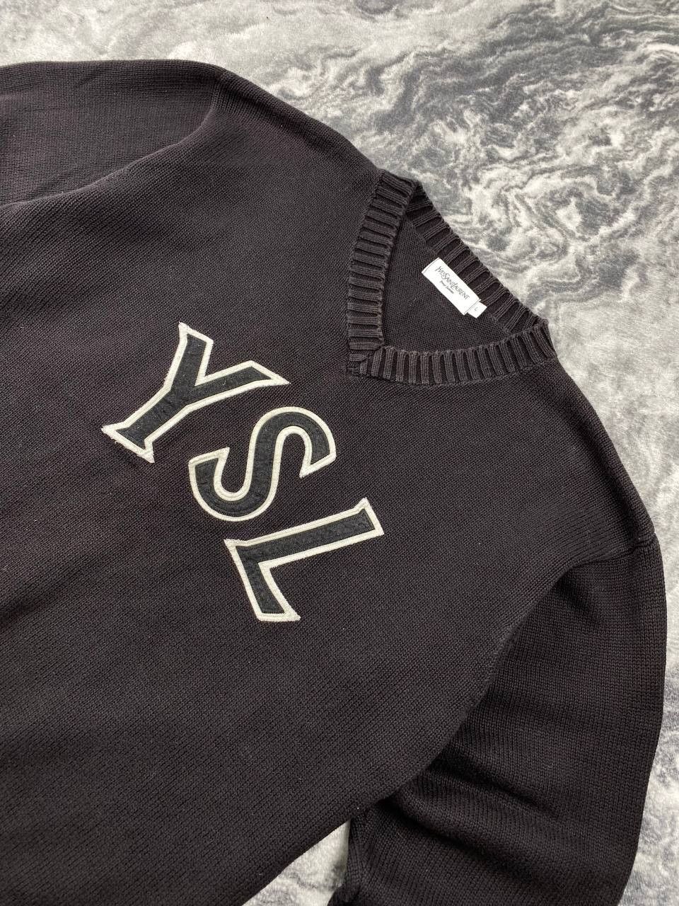 Yves Saint Laurent Vintage Yves Saint Laurent 90s Big Logo Knit V-Neck Sweater Size US L / EU 52-54 / 3 - 2 Thumbnail
