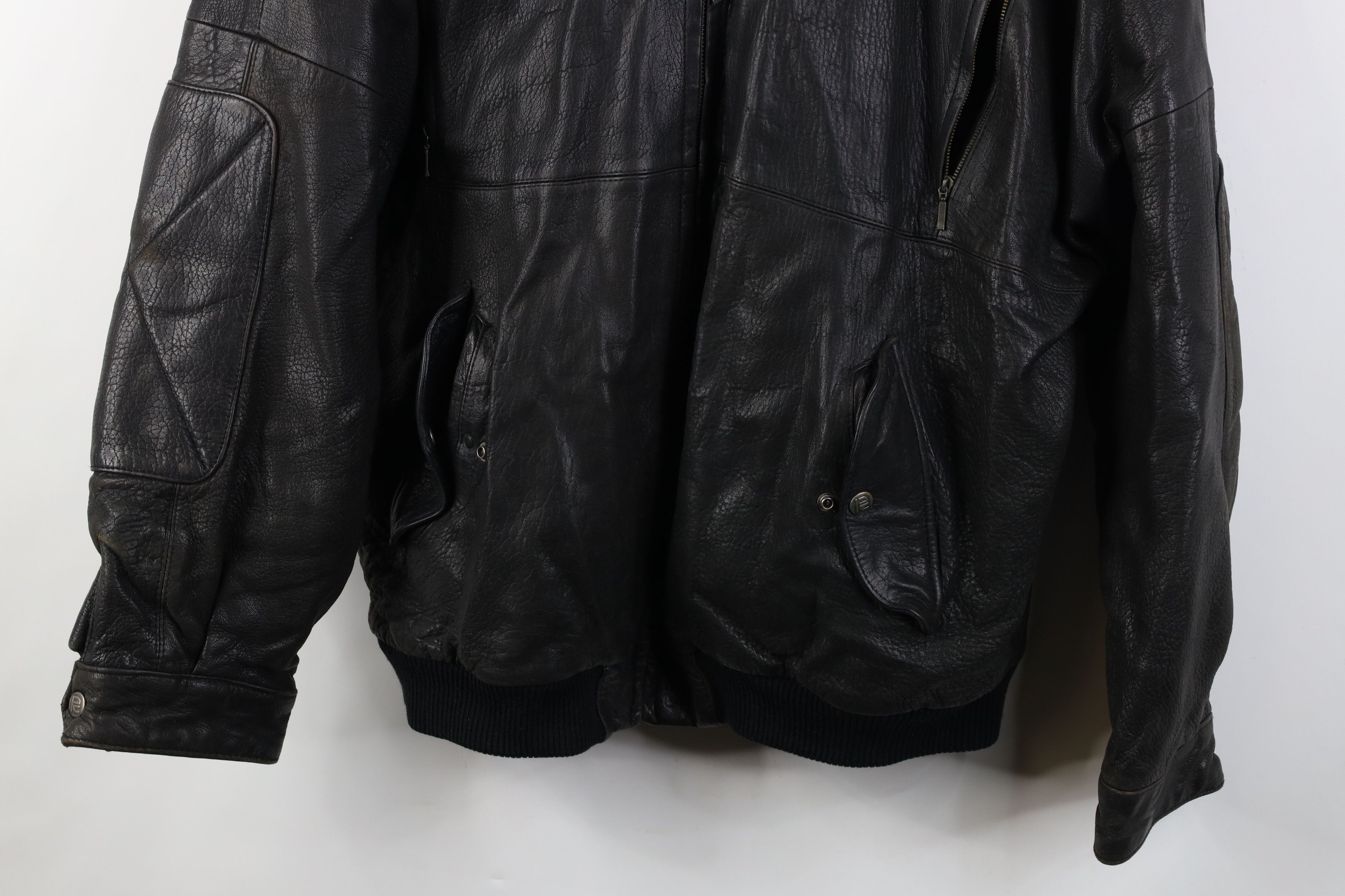 Vintage Vintage 90s Streetwear Quilted Leather Bomber Jacket Black Size US XXL / EU 58 / 5 - 3 Thumbnail