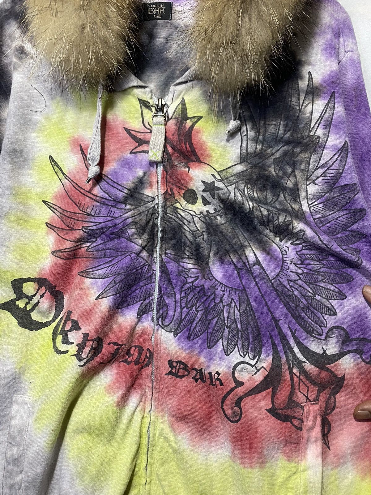 Japanese Brand Japanese Denim Bar skull tie dye fur hoodie Size US M / EU 48-50 / 2 - 9 Thumbnail