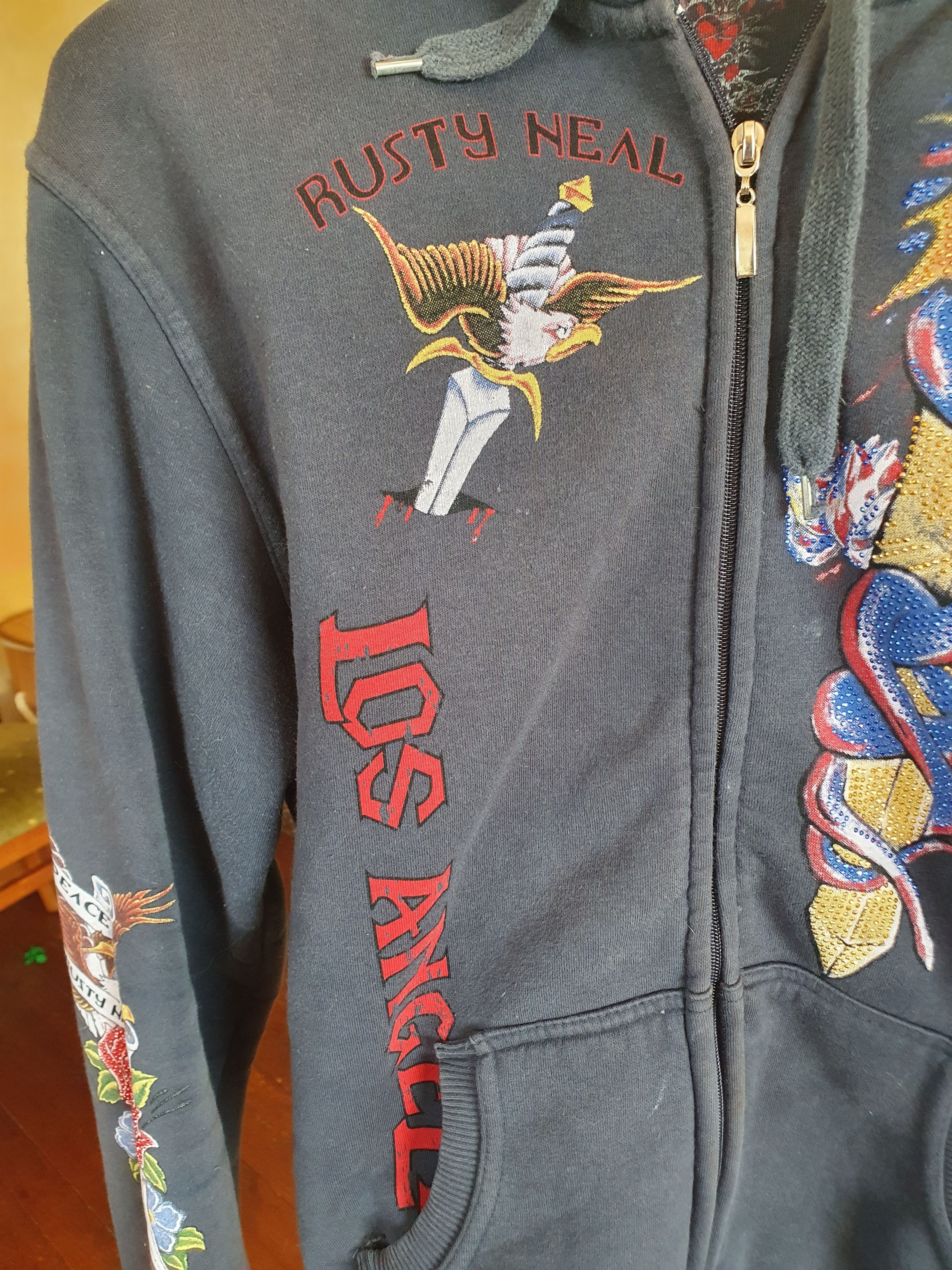 Vintage Rusty Neal LA Eagle Peace Rhinestones Hoodie Vintage Y2K Size US L / EU 52-54 / 3 - 5 Thumbnail