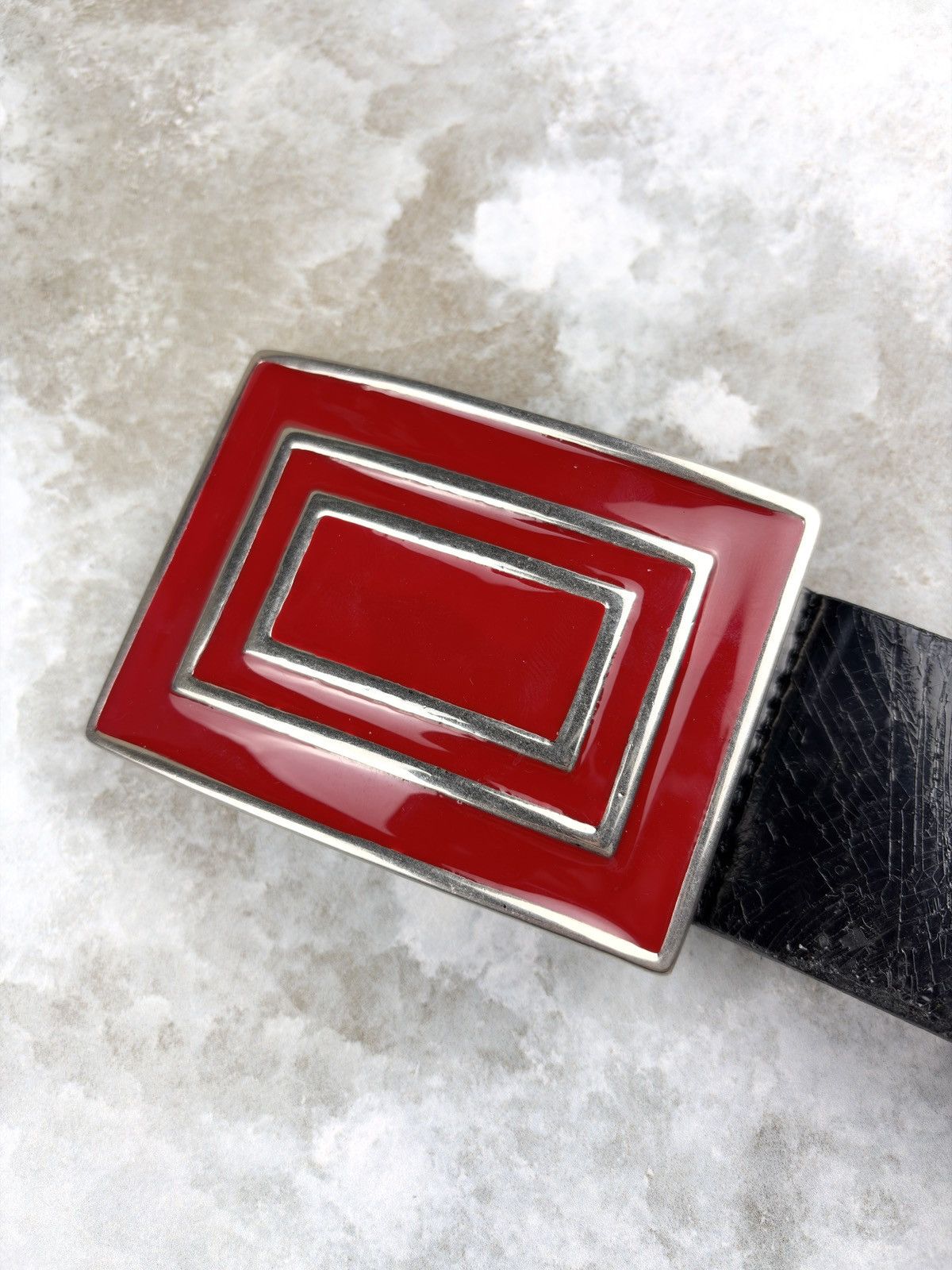 Comme des Garcons Comme des Garcons Red Rectangle Buckle Enamel Leather Belt Size ONE SIZE - 2 Thumbnail