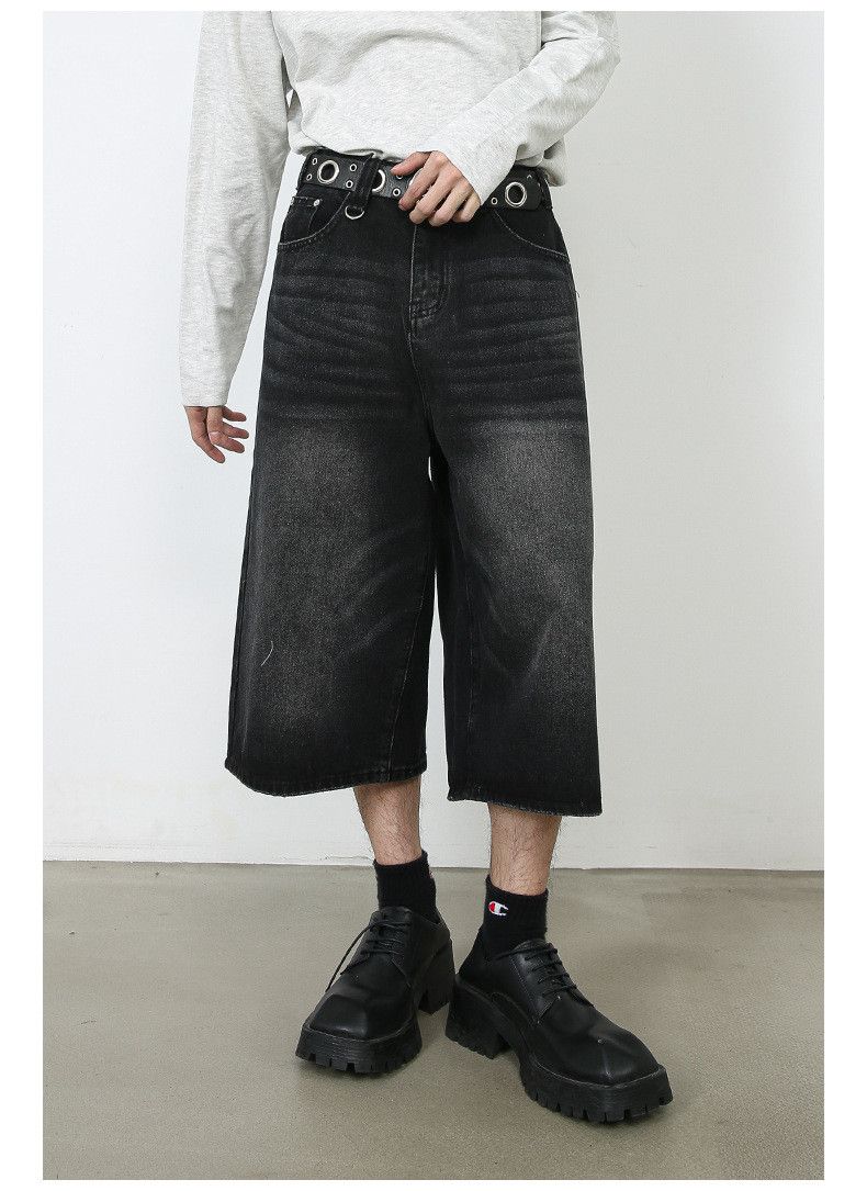 Japanese Brand × Jean Black washed denim shorts with loose hem Size US 32 / EU 48 - 2 Thumbnail