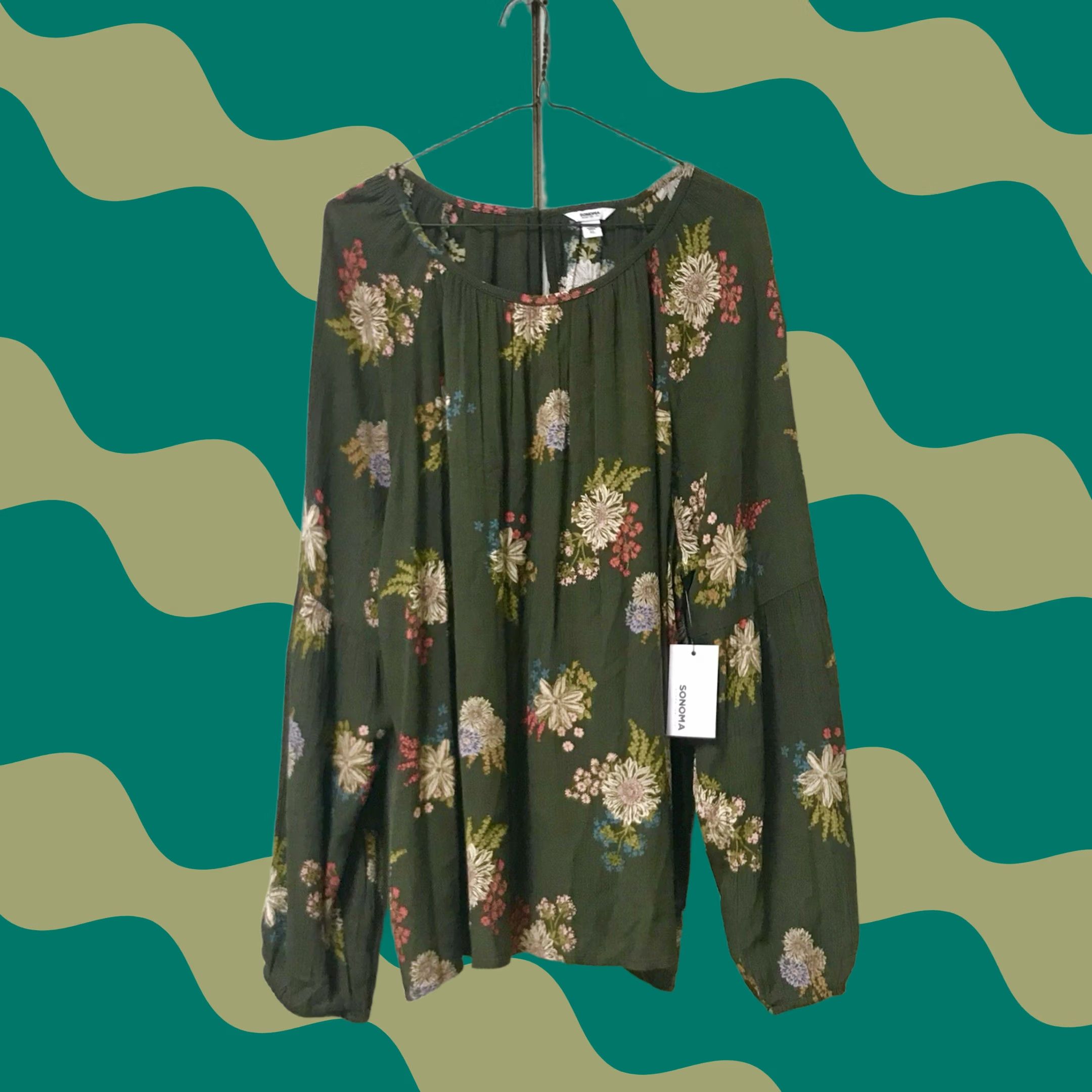 Olive Sonoma Women Olive Green Sunflower Floral Elastic-Cuff Long Sleeve Top Blouse XL Size XL / US 12-14 / IT 48-50 - 1 Thumbnail