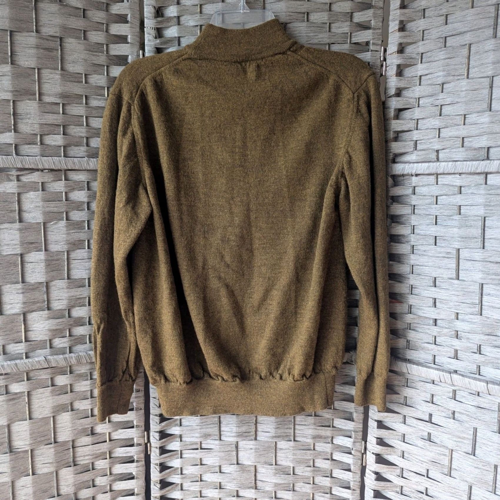Olive Olive Brown 100% Merino Wool Long Sleeve Mock Neck Sweater Italy Womens XL Green Solid Knitted Pullover Size XL / US 12-14 / IT 48-50 - 5 Thumbnail
