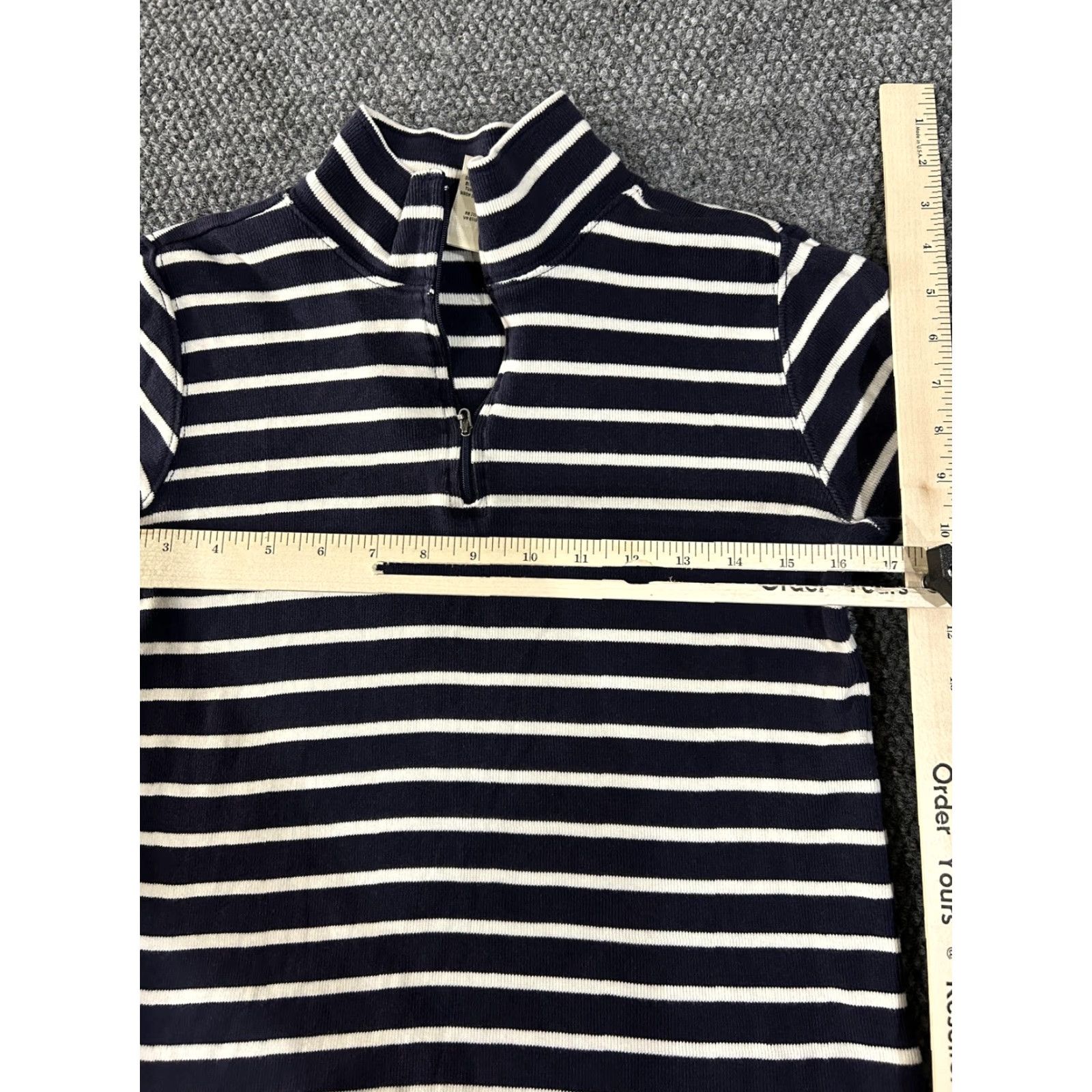 Vintage L.L. Bean Sweater Mens Small Navy Striped Mock Neck 1/4 Zip Pullover Cotton Shirt? Size US S / EU 44-46 / 1 - 3 Thumbnail