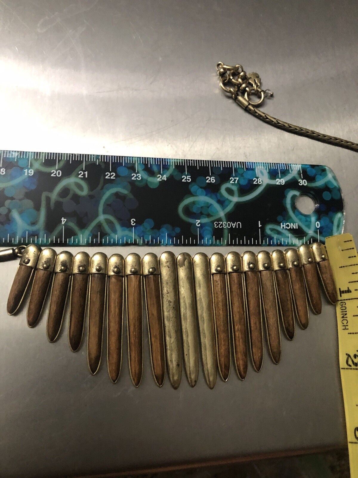 Lucky Brand LUCKY BRAND Hammered Brass & Wood Collar Necklace 18" Boho Size ONE SIZE - 7 Thumbnail