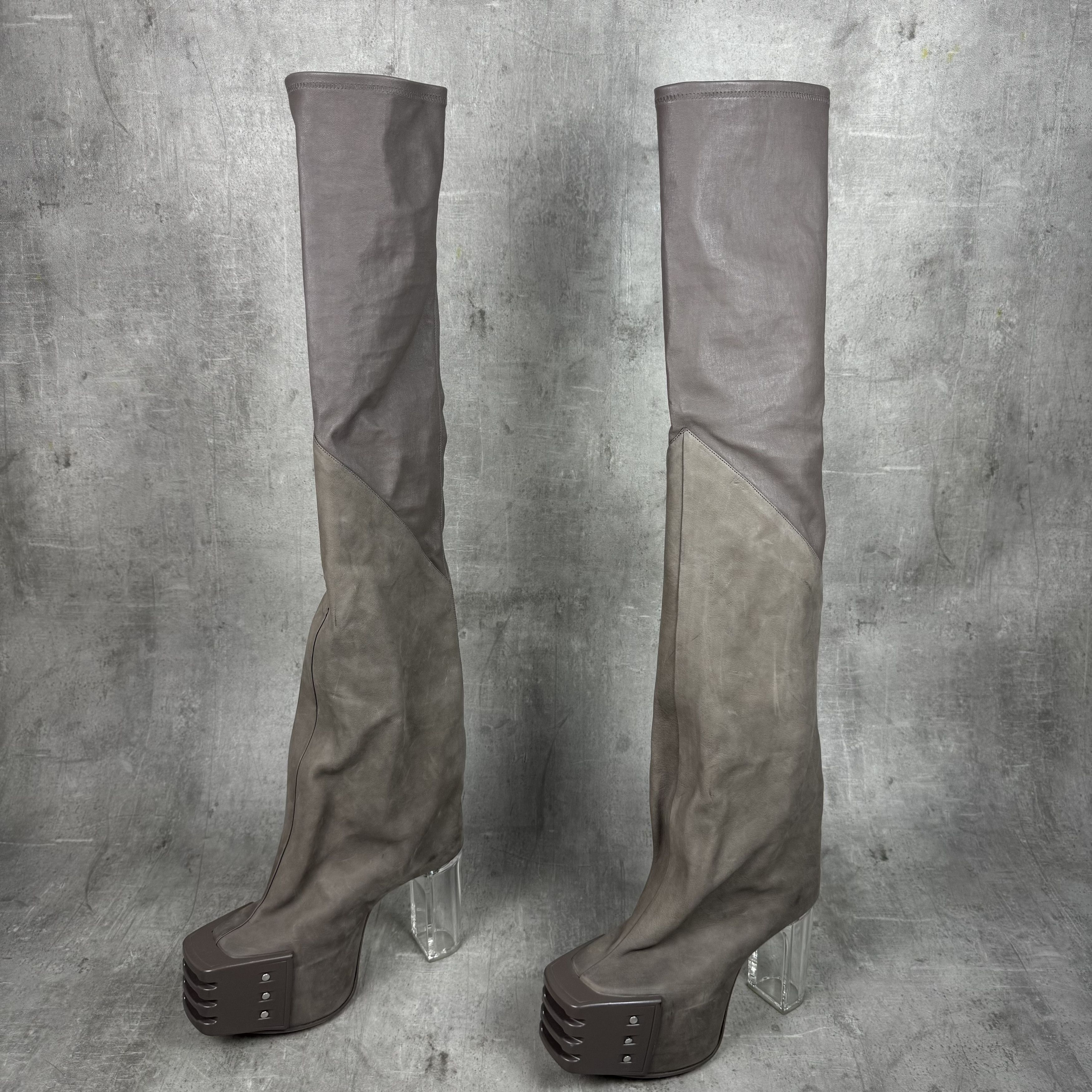 Rick Owens RICK OWENS Oblique Thigh High Kiss Heels Grill Beveled Boots Size US 6 / EU 39 - 3 Thumbnail