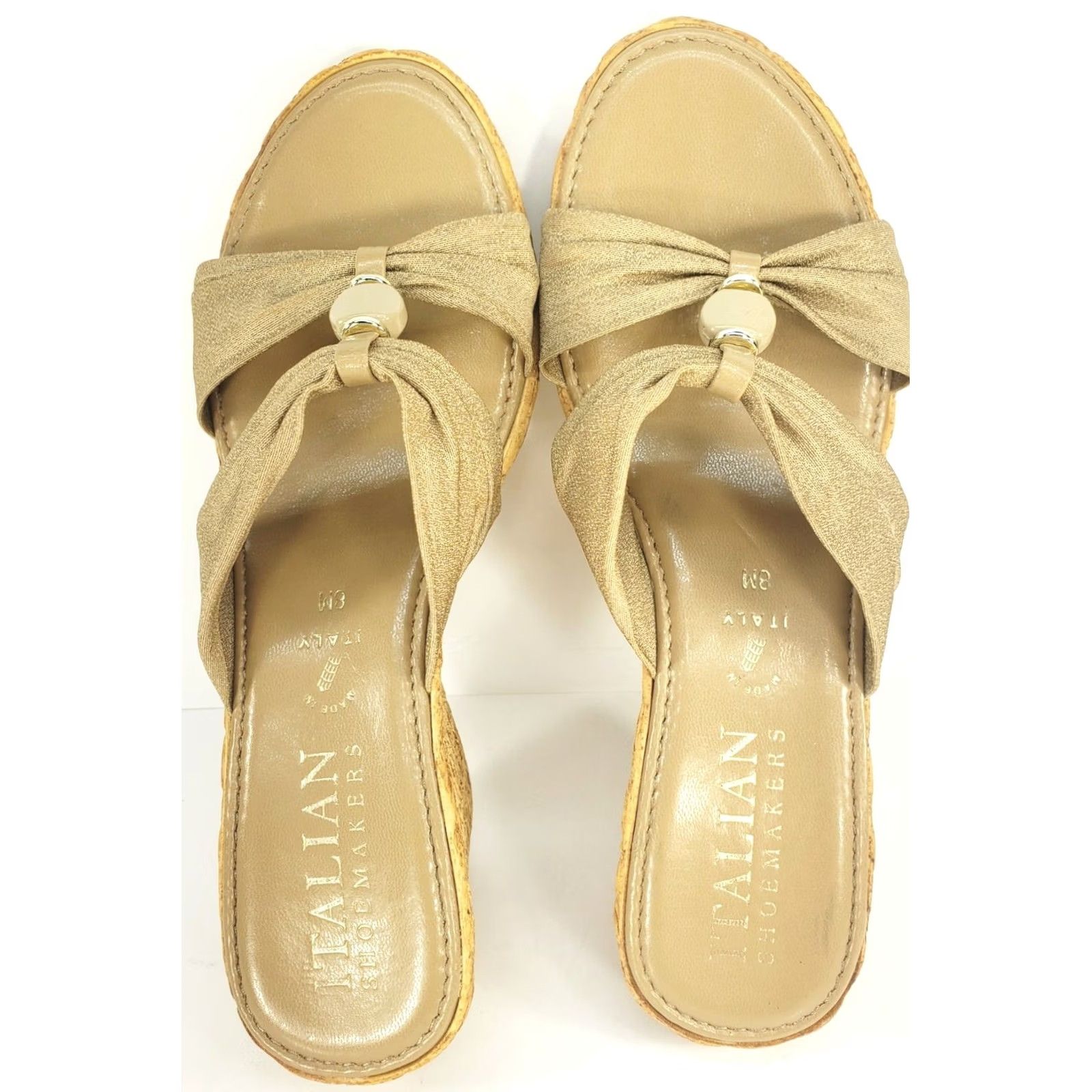 Vintage VINTAGE ITALIAN Shoemaker Gold Metallic Skin Tone Wedge Slide Sandal Women's 8M ITALY Size US 8 / IT 38 - 7 Thumbnail