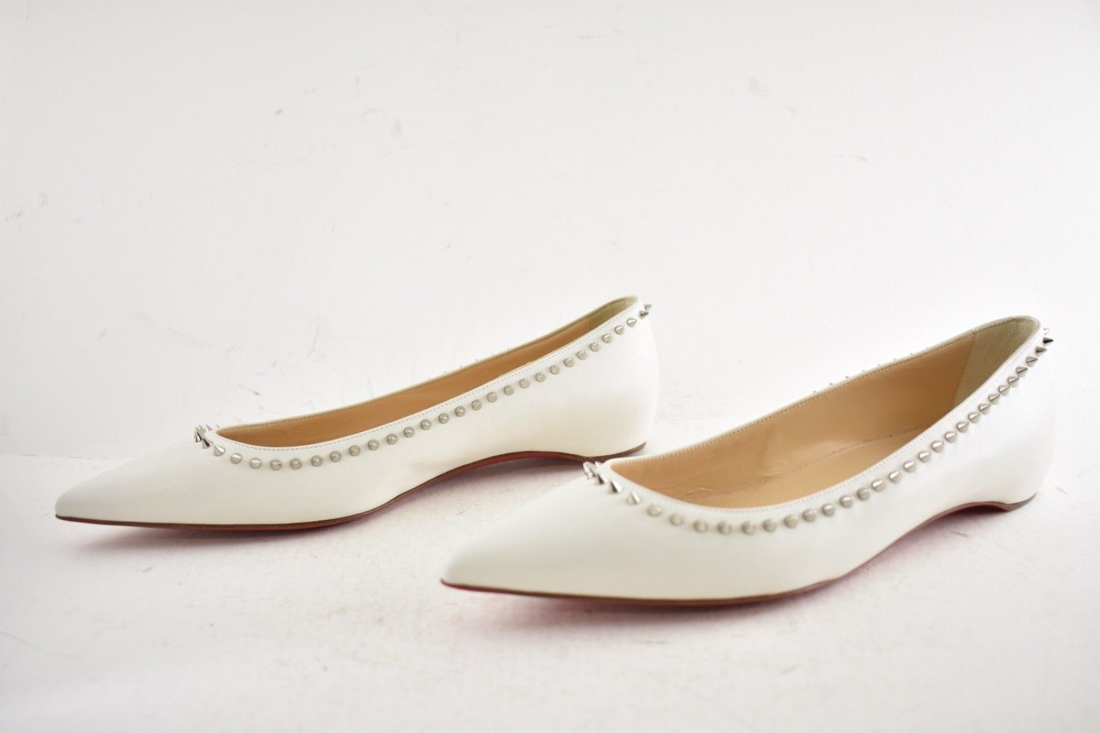 Christian Louboutin Anjalina Flat White Snow Leather Spike Pointed Ballerina 36 Size US 6 / IT 36 - 13 Thumbnail