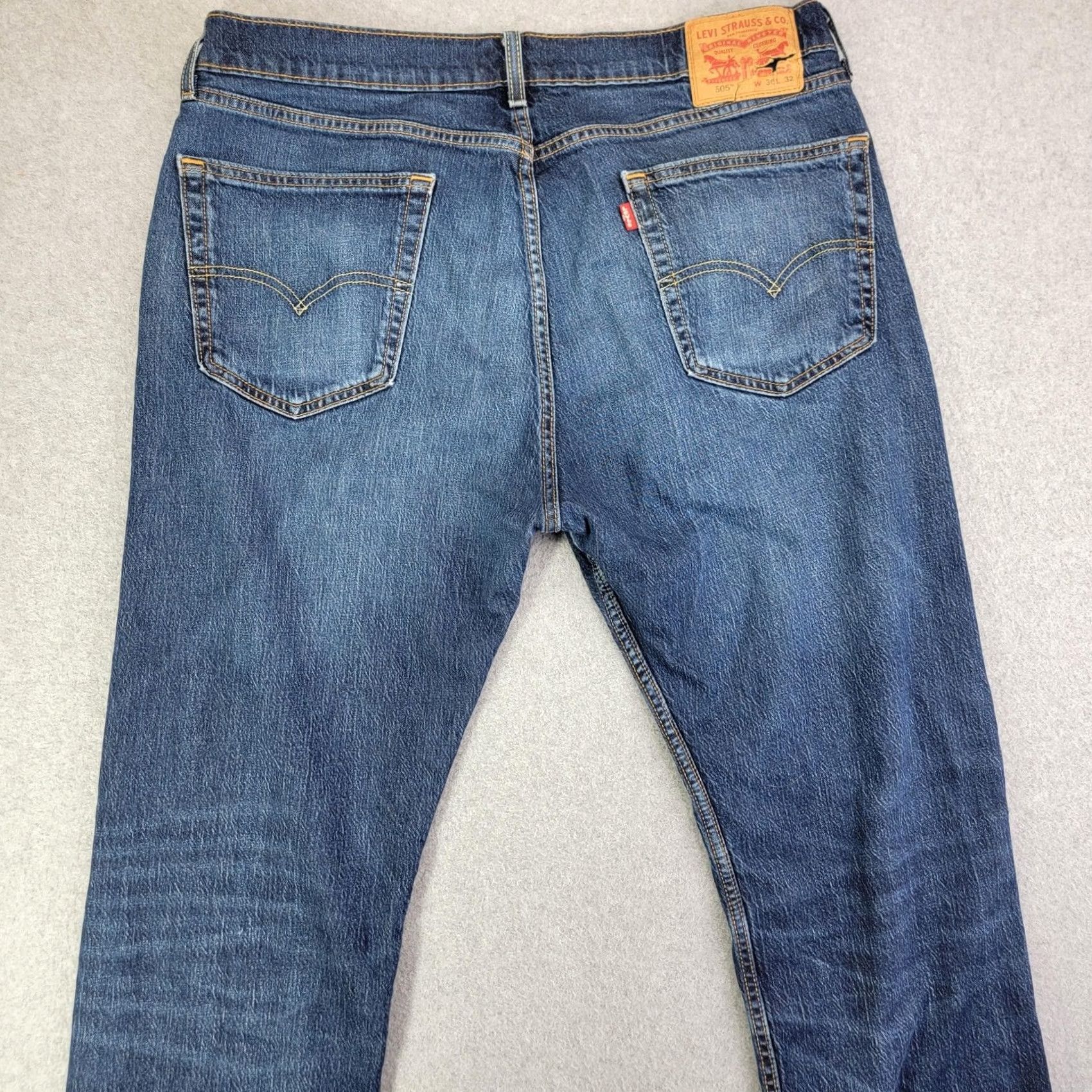 Levi's Levi's 505 Jeans Mens 36x32 Blue Regular Fit Straight Denim Distressed Stretch Cotton Blend Logo Back Pockets ZIP Fly 5-Pocket Regular 36x32 Mens Size US 36 / EU 52 - 4 Thumbnail