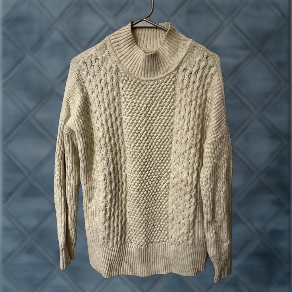 Gap Womens Gap Long Sleeve Mock Neck Cable-Knit Sweater XS Cream Size XS / US 0-2 / IT 36-38 - 1 Thumbnail