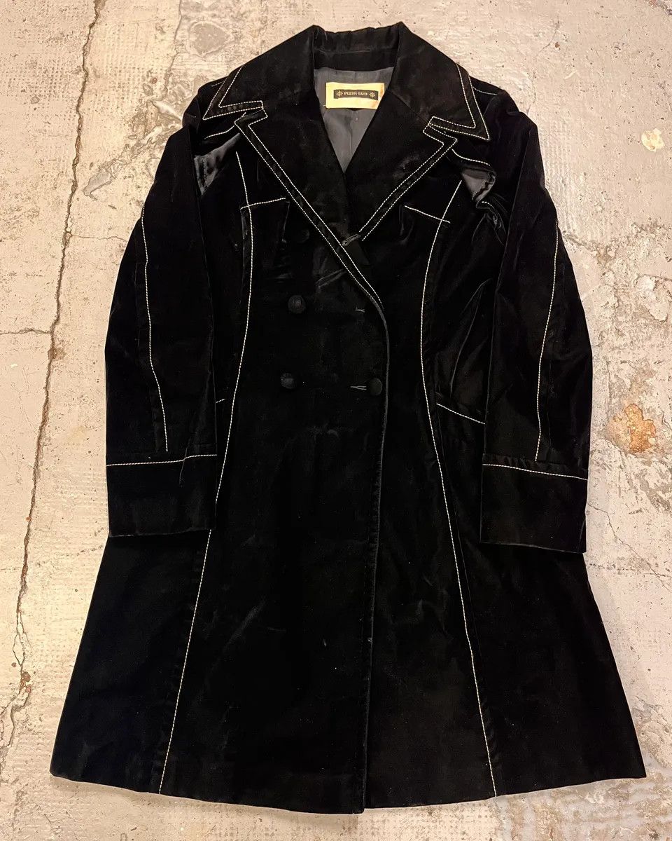 Vintage Plein Sud Black Velvet Contrast Stitch Coat Size L / US 10 / IT 46 - 2 Thumbnail