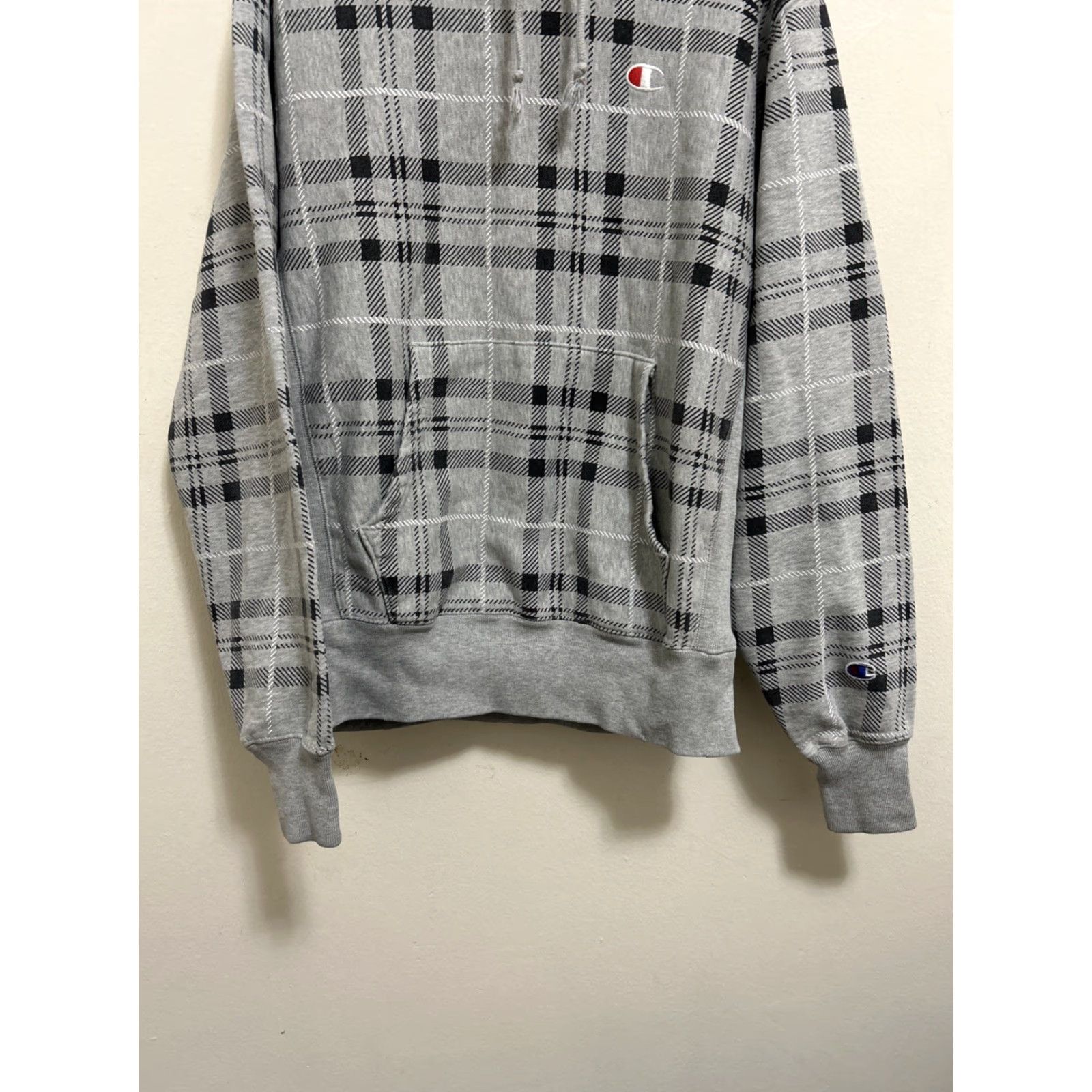 Champion Champion Hoodie Mens M Gray Plaid Reverse Weave Fleece Logo Heavy Sweatshirt Size US M / EU 48-50 / 2 - 3 Thumbnail