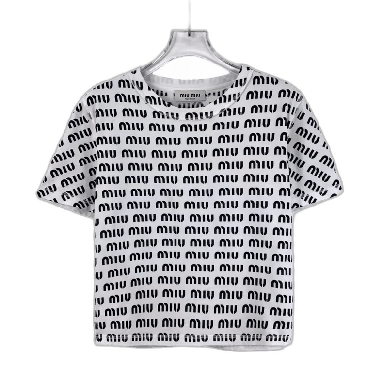 Prada MiuMiu White Logo Cotton TShirt -2505 Size L / US 10 / IT 46 - 1 Thumbnail