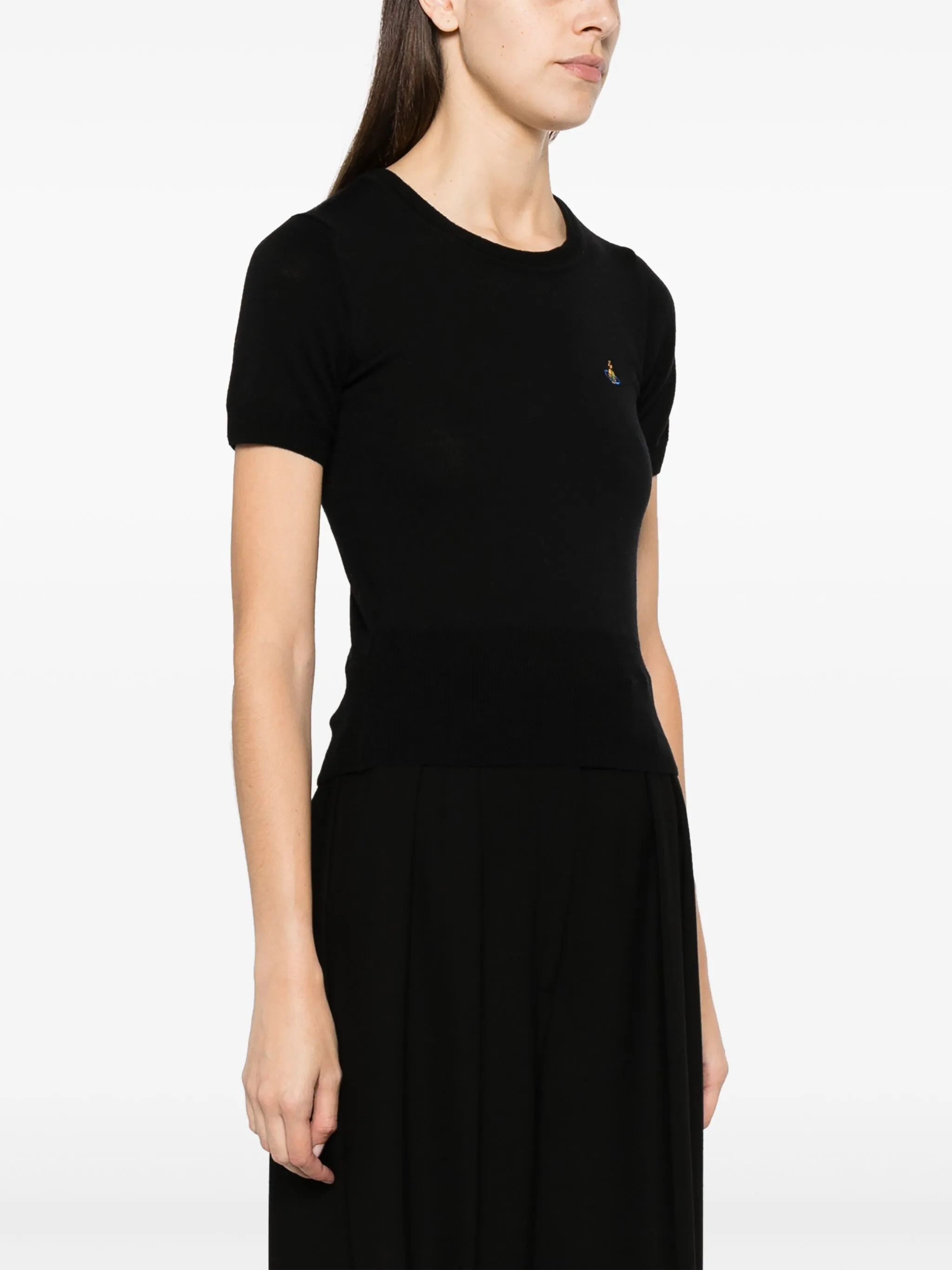 Vivienne Westwood o1f1d3z0226 Bea Logo Knitted T-Shirt in Black Size S / US 4 / IT 40 - 3 Thumbnail