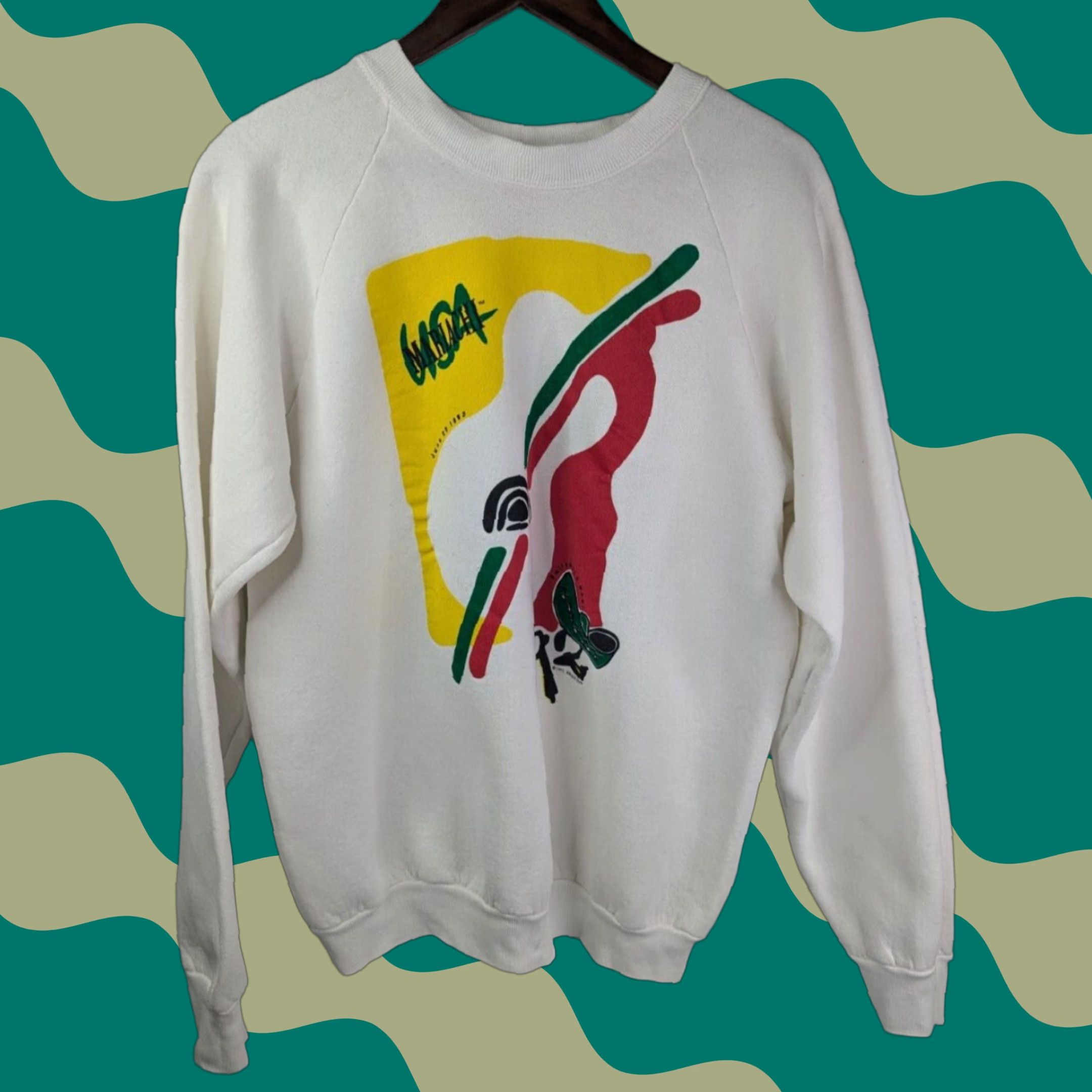 Fruit Of The Loom VINTAGE Mariachi Sweatshirt Fruit of the Loom USA Unisex Adults XL White Crew Neck Cotton Blend Graphic Sweatshirt All Seasons Mexico 1992 Size US XL / EU 56 / 4 - 1 Thumbnail