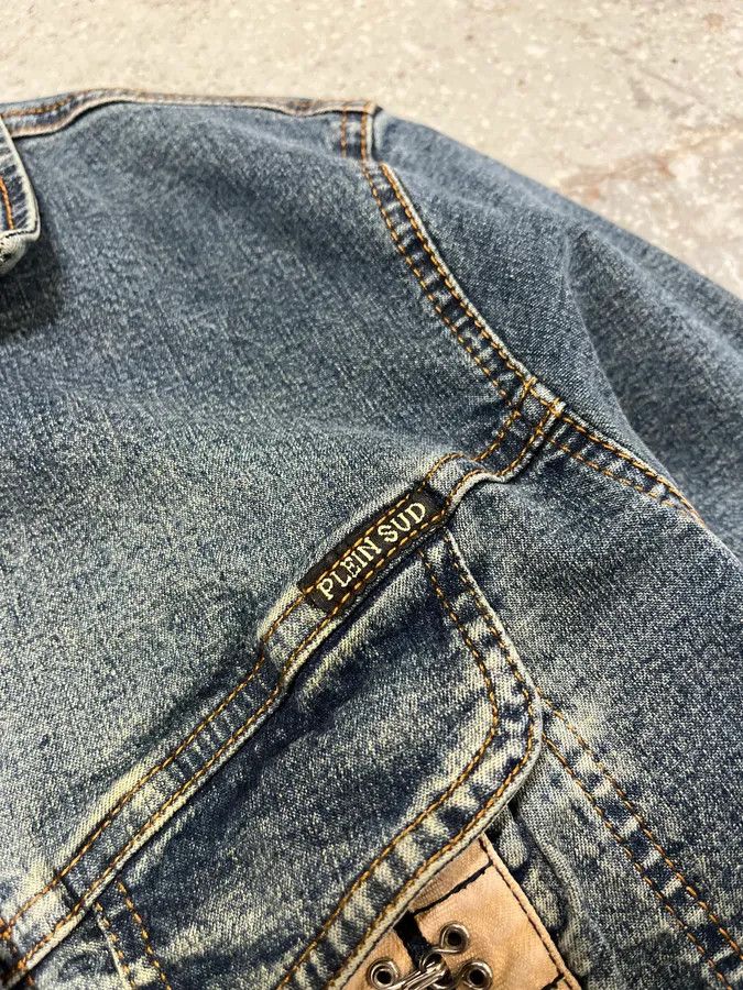 Vintage 2000s Plein Sud Metal Laced Raw Denim Jacket Size S / US 4 / IT 40 - 8 Thumbnail