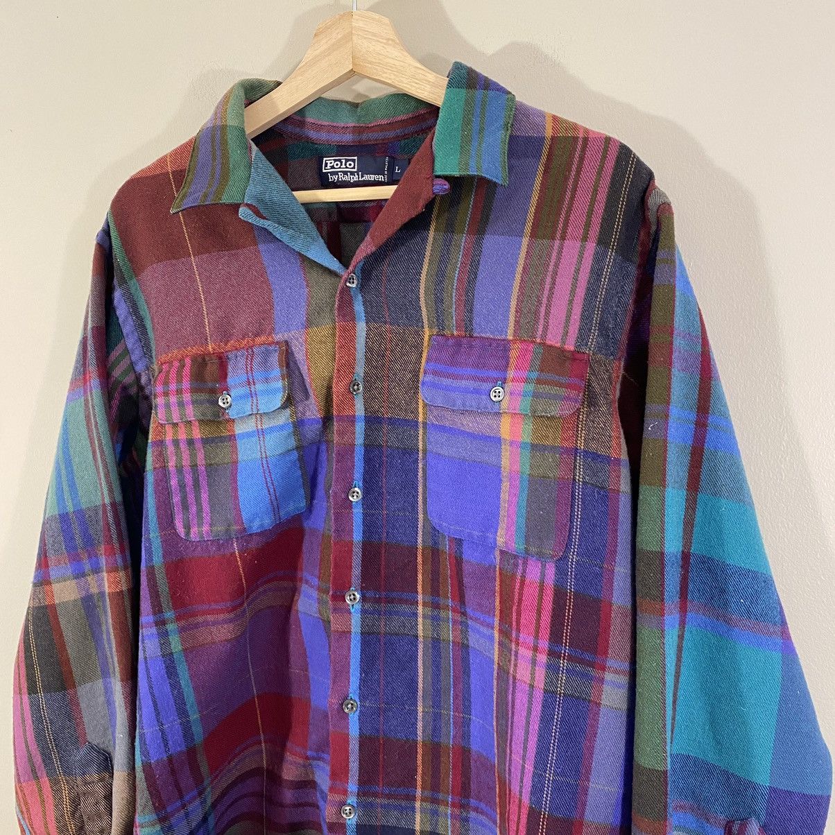 Polo Ralph Lauren × Vintage Vintage Polo Ralph Lauren Wool Flannel Shirt Loop Collar Size US L / EU 52-54 / 3 - 2 Thumbnail