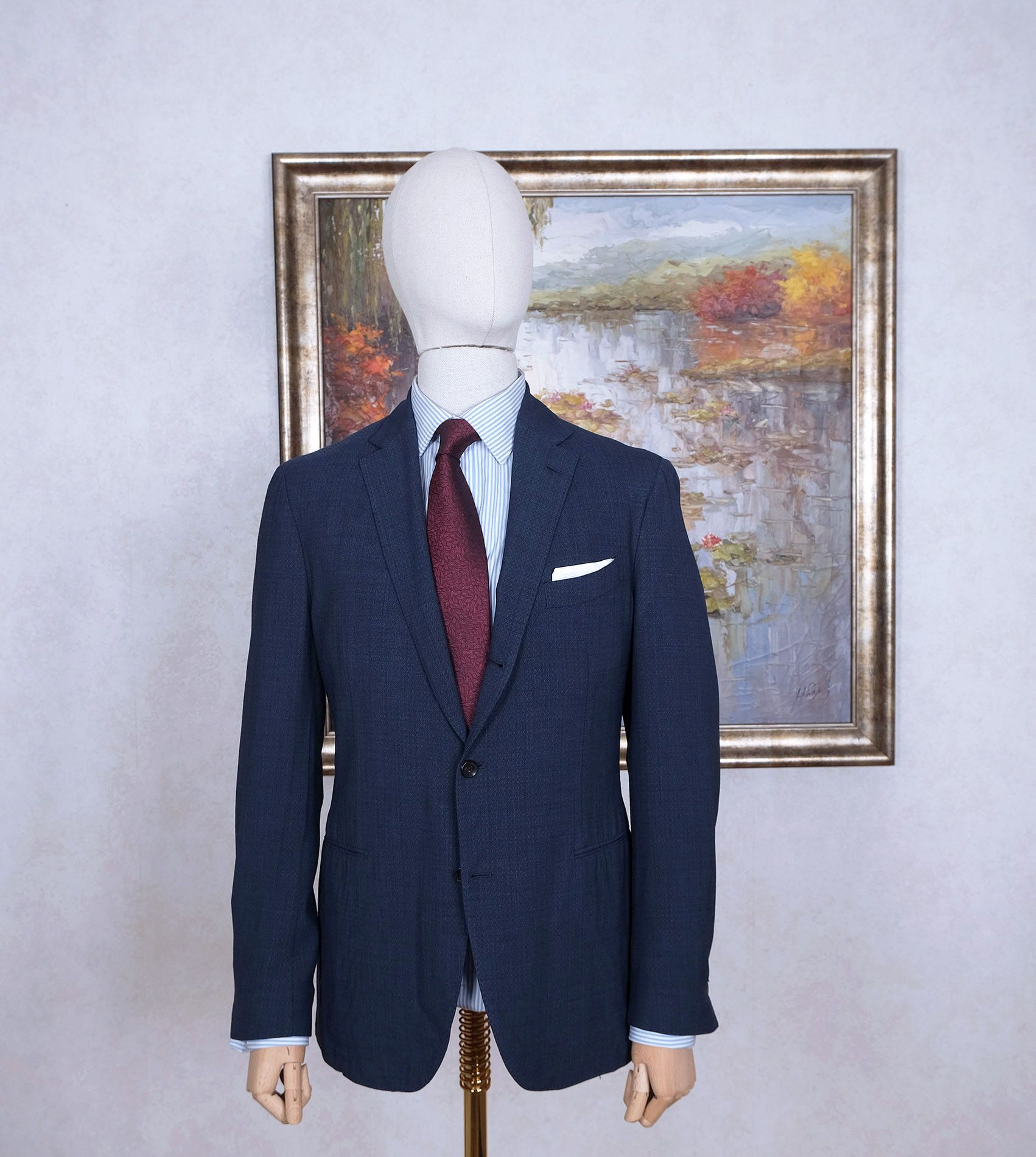 Lardini Lardini, blue suit, size 40, slim, diamond pattern Size 40R - 1 Thumbnail