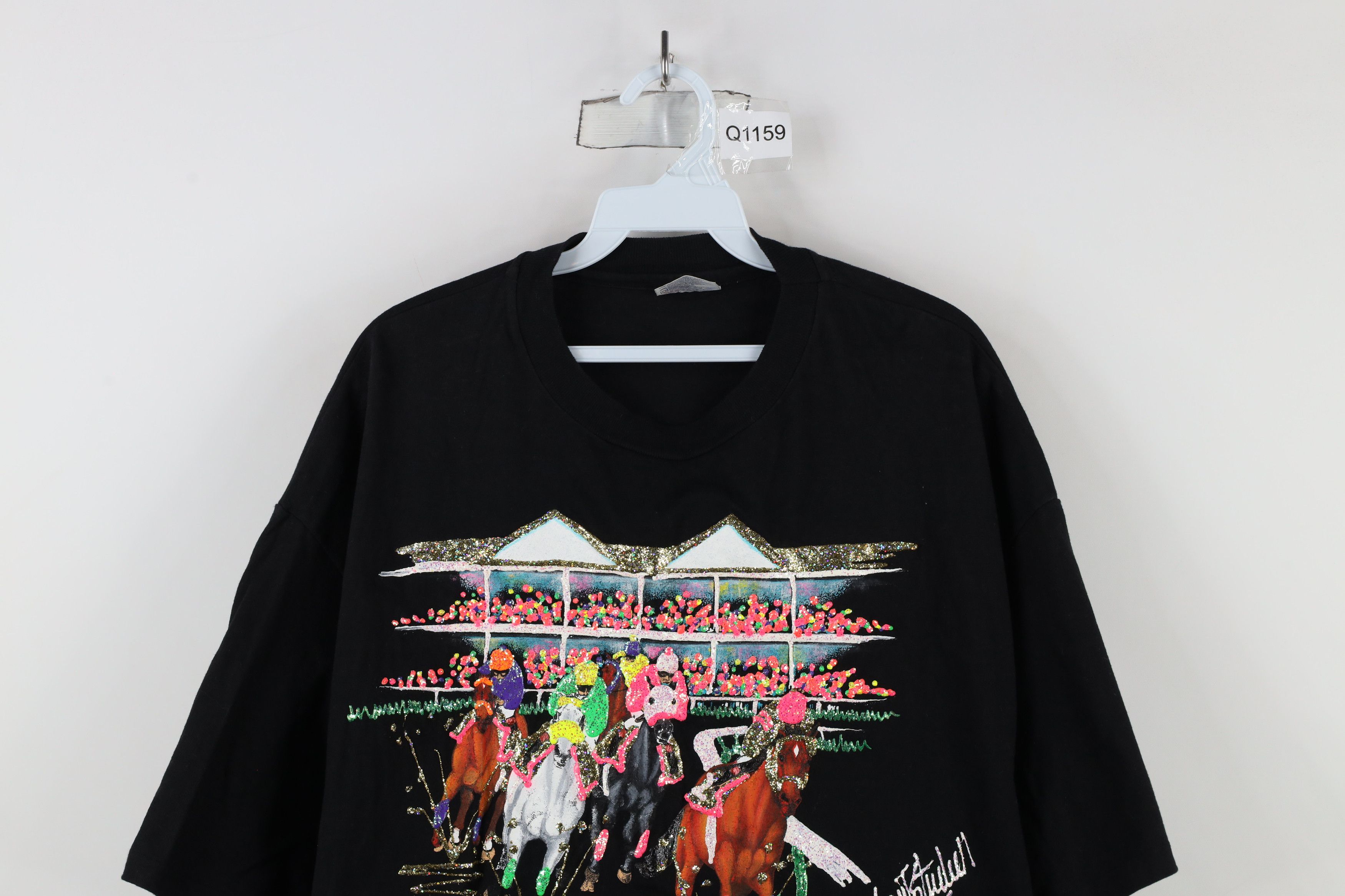 Vintage Vintage 90s Glue Horse Equestrian Racing T-Shirt Black USA Size XL / US 12-14 / IT 48-50 - 2 Thumbnail