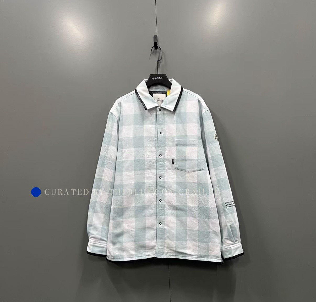 Moncler Green Down Jacket with Blue & White Checks Size US XL / EU 56 / 4 - 1 Thumbnail