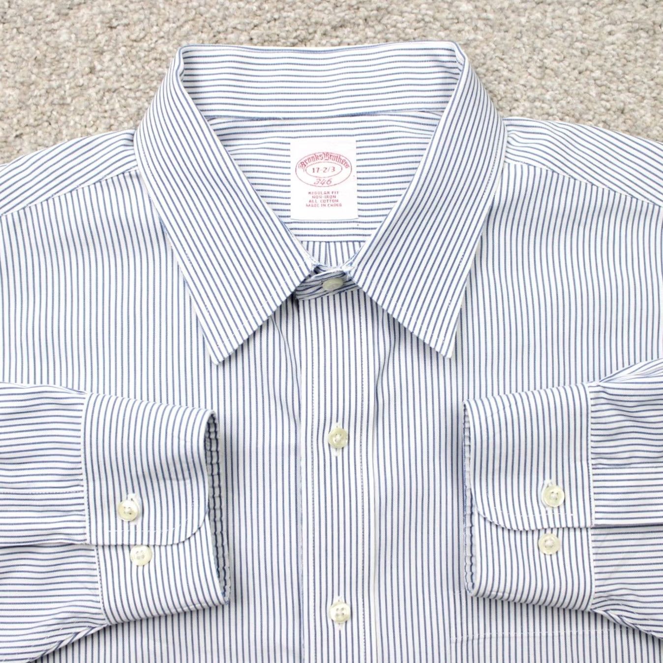 Brooks Brothers Brooks Brothers Dress Shirt Mens 17 2/3 Blue/White Regular Fit Non-Iron L/S Shirt Size 46R - 2 Thumbnail