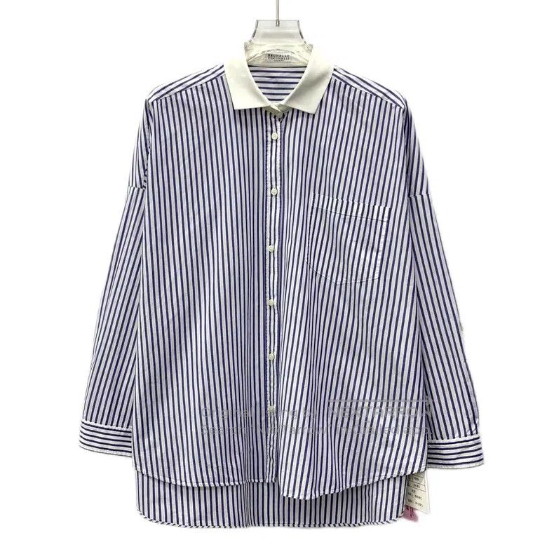 Brunello Cucinelli Brunello Cucinelli Blue striped cotton button-down single- Size M / US 6-8 / IT 42-44 - 1 Thumbnail