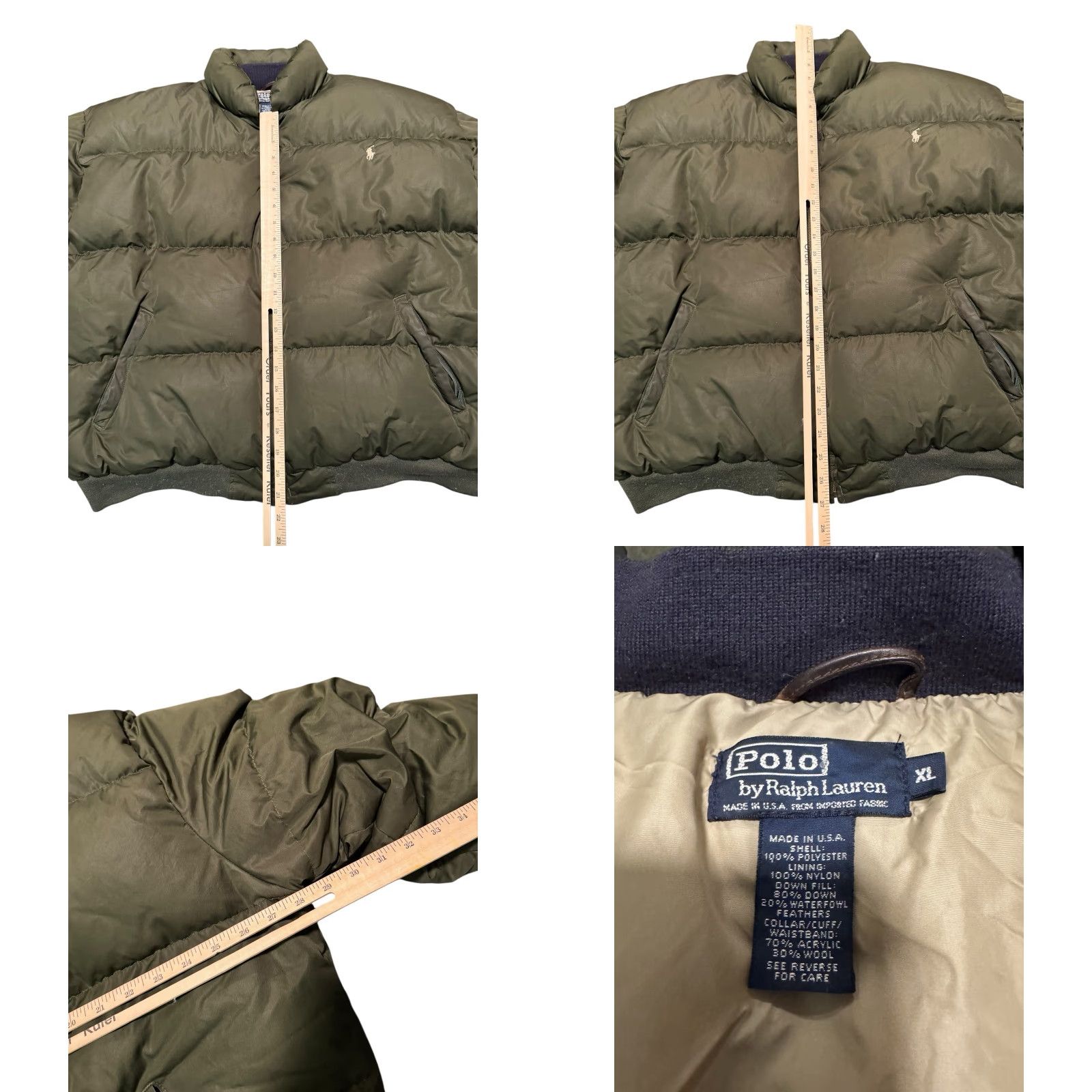 Ralph Lauren VTG 90s Polo Ralph Lauren Down Puffer Bomber Jacket XL Olive Green Men Regular Warm Outer Shell Zip Size US XL / EU 56 / 4 - 10 Thumbnail