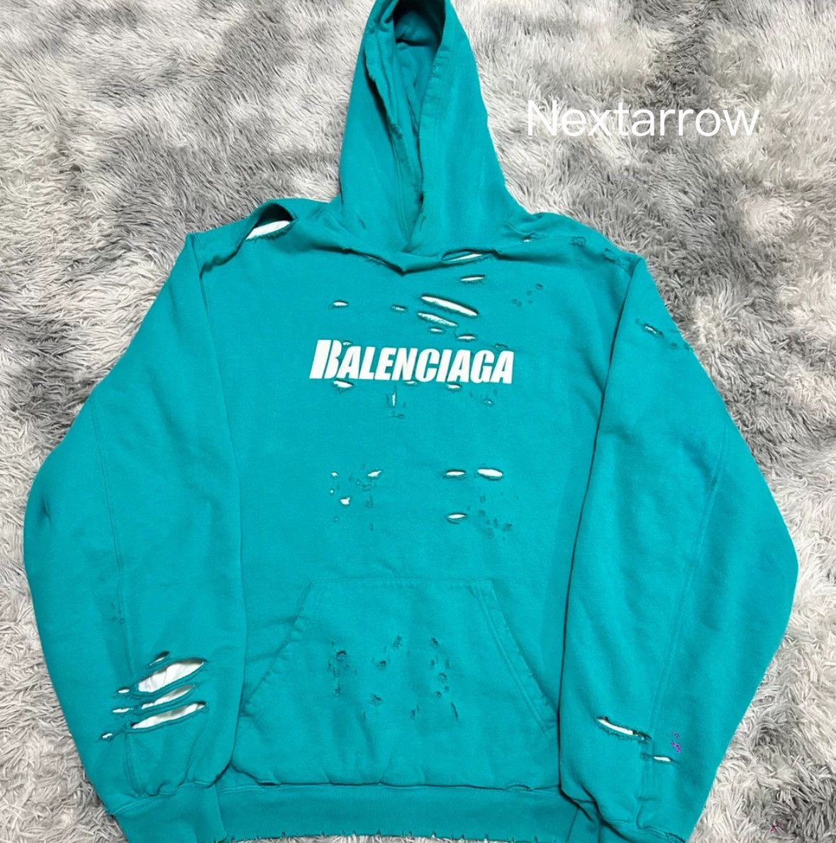 Balenciaga Balenciaga Lake Blue Destruction Double layered Hoodie Size US XXS / EU 40 - 1 Thumbnail