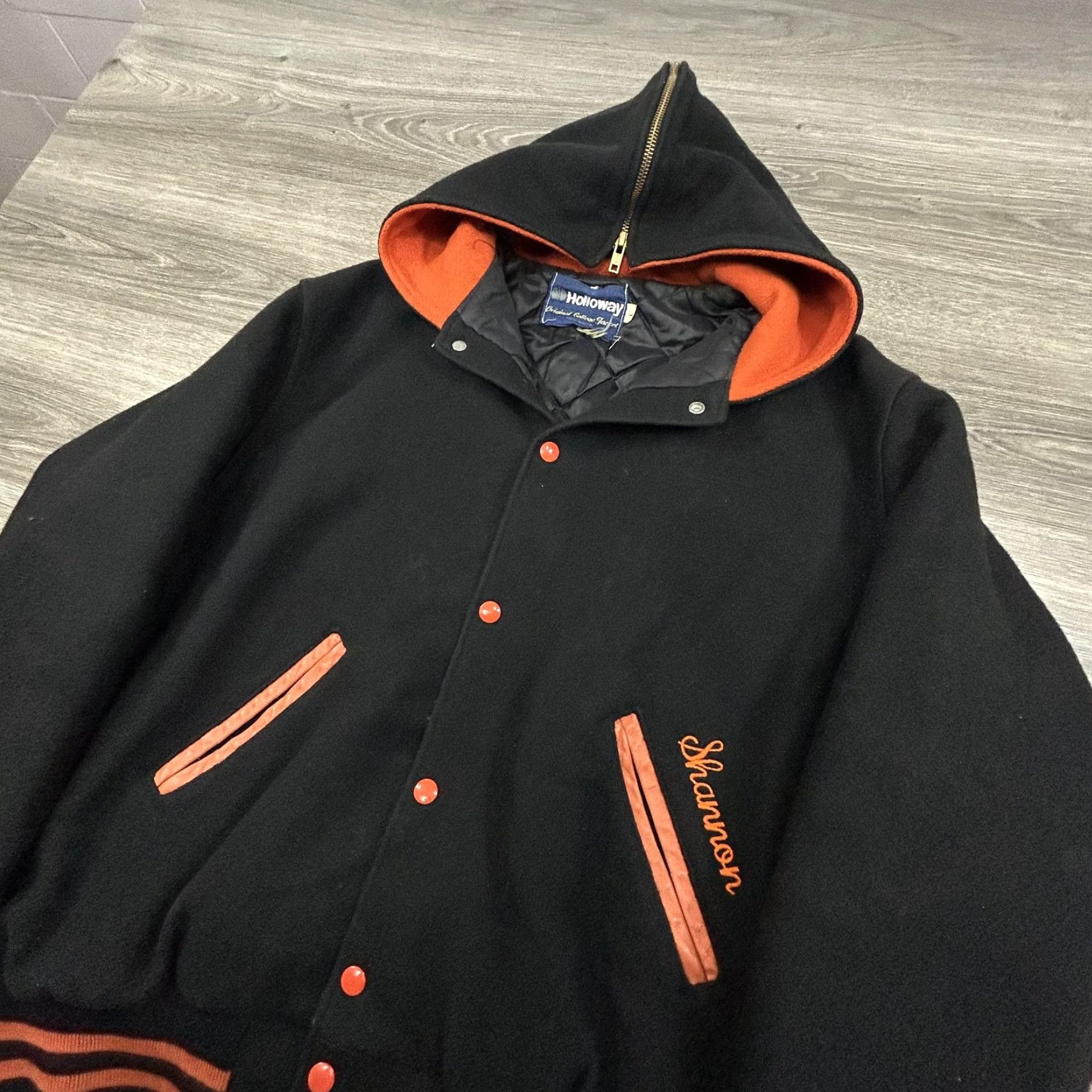 Holloway VINTAGE True 80s Holloway Jacket Varsity Mens Large Wool Hooded Scuba Made in USA Black Runtime? Size US L / EU 52-54 / 3 - 3 Thumbnail