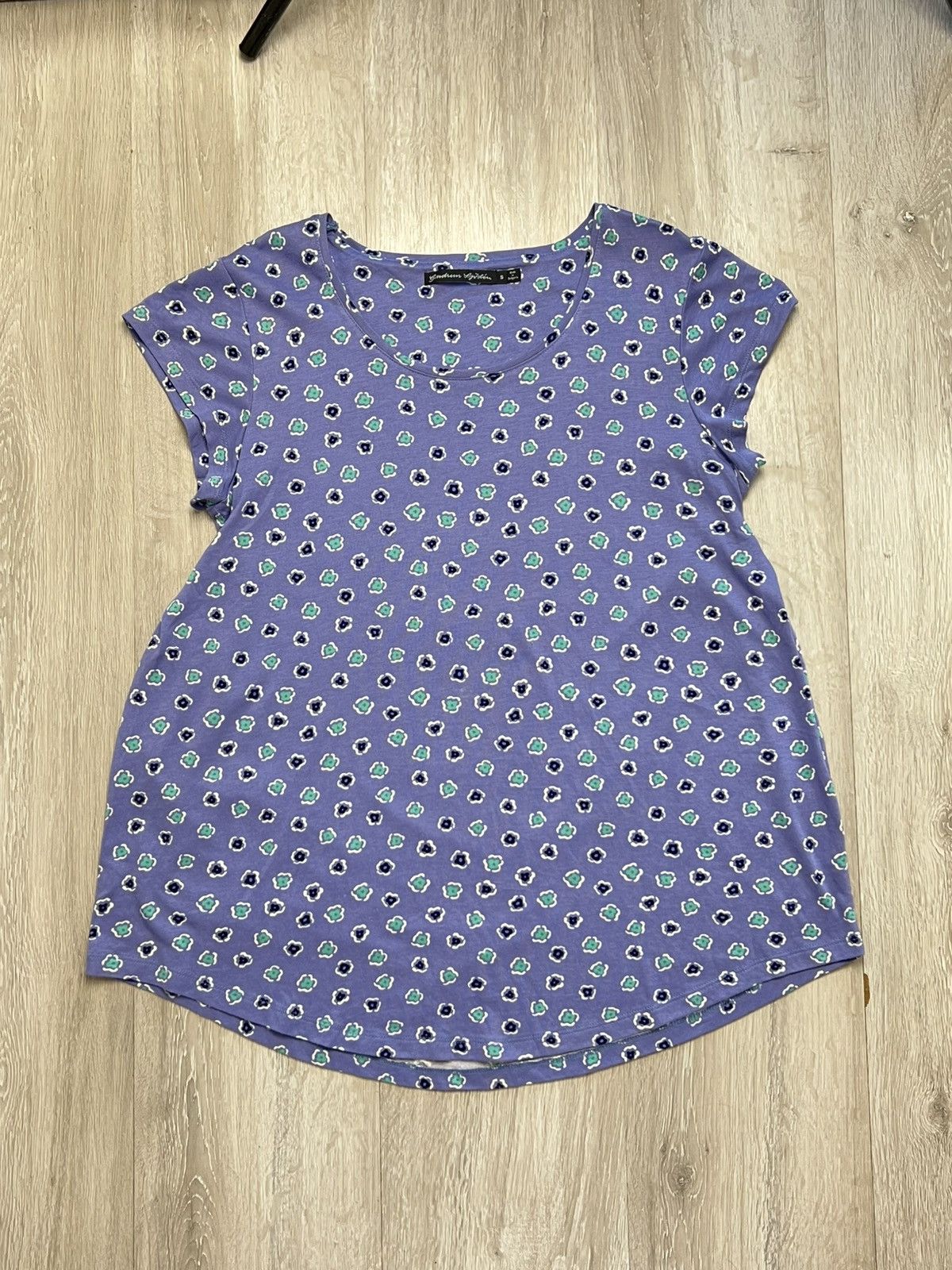 Gudrun Sjoden Gudrun Sjoden Small Lagenlook T Shirt Cotton Blue Floral Size S / US 4 / IT 40 - 1 Thumbnail